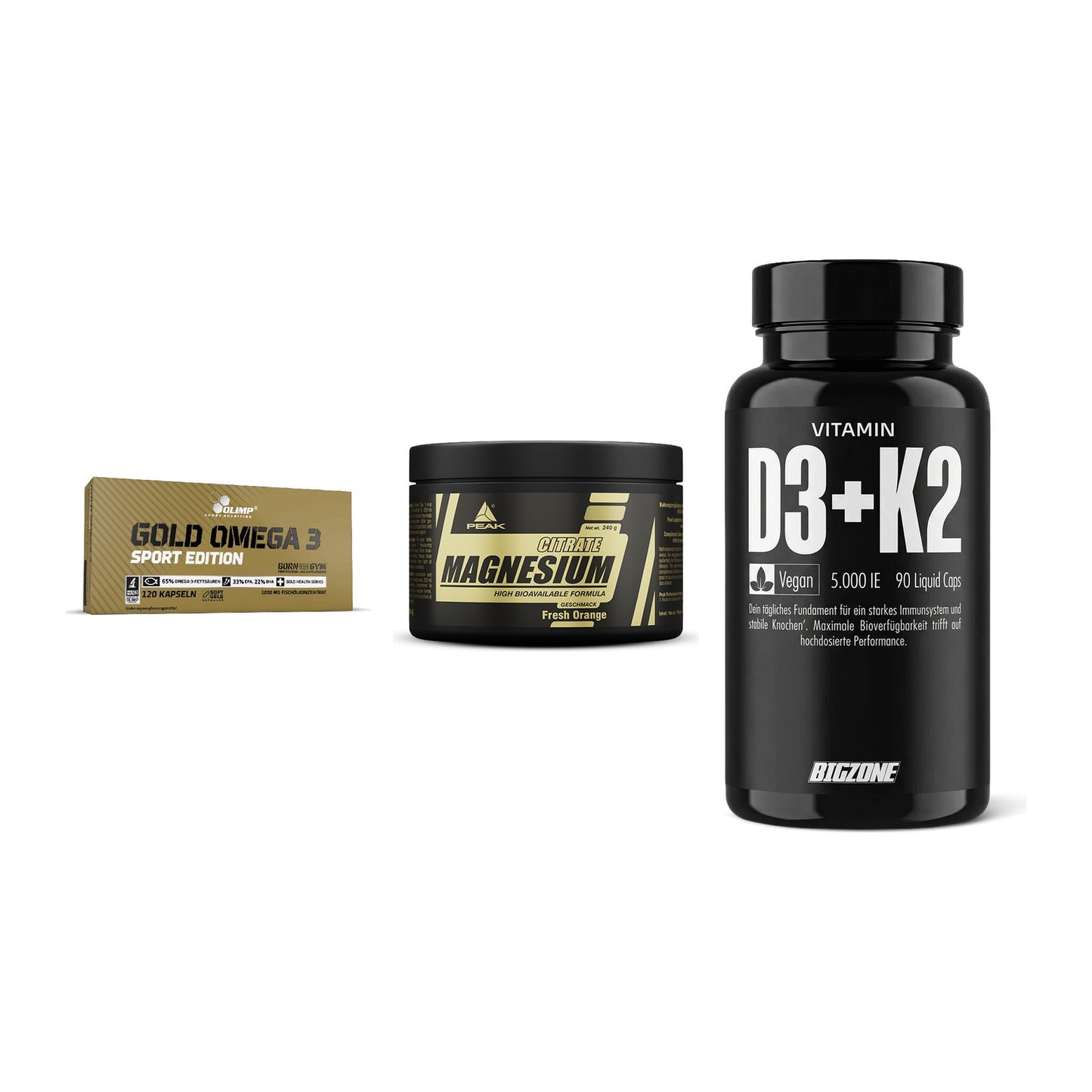 Herz & Gefäße: Olimp Omega 3 + Peak Magnesium + Big Zone Vitamin – alle enthaltenen Artikel