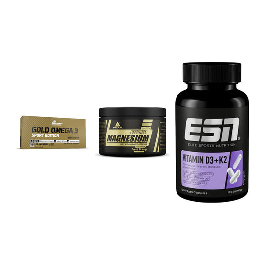 Herz & Gefäße: Olimp Omega 3 + Peak Magnesium + ESN Vitamin D3 – alle enthaltenen Artikel