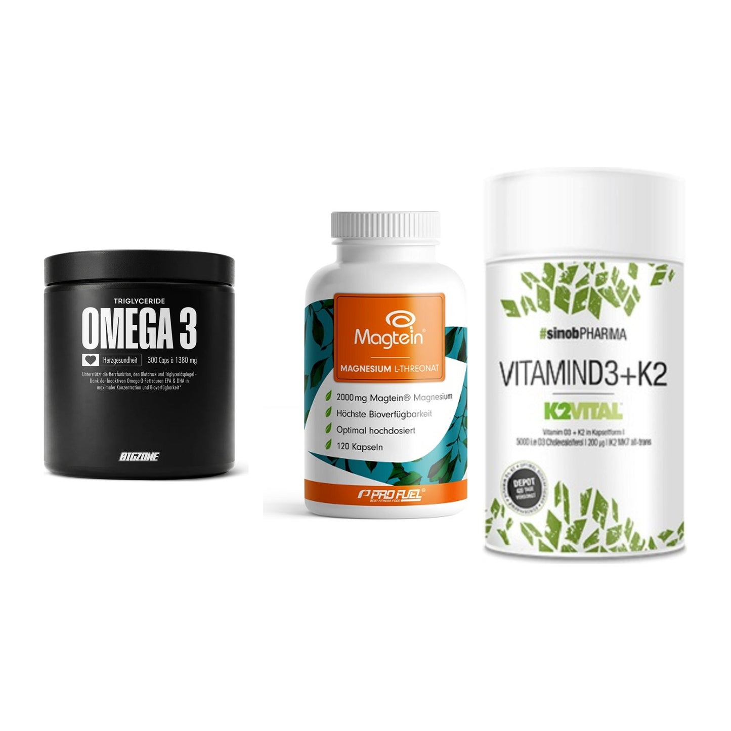 Herz & Gefäße: Big Zone Omega 3 + ProFuel Magnesiu + Sinob Vitamin D3 – alle enthaltenen Artikel