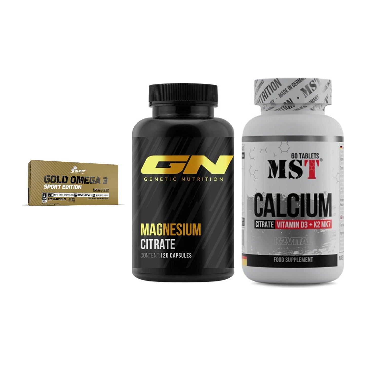 Herz & Gefäße: Olimp Omega 3 + GN Magnesium + MST Calcium – alle enthaltenen Artikel