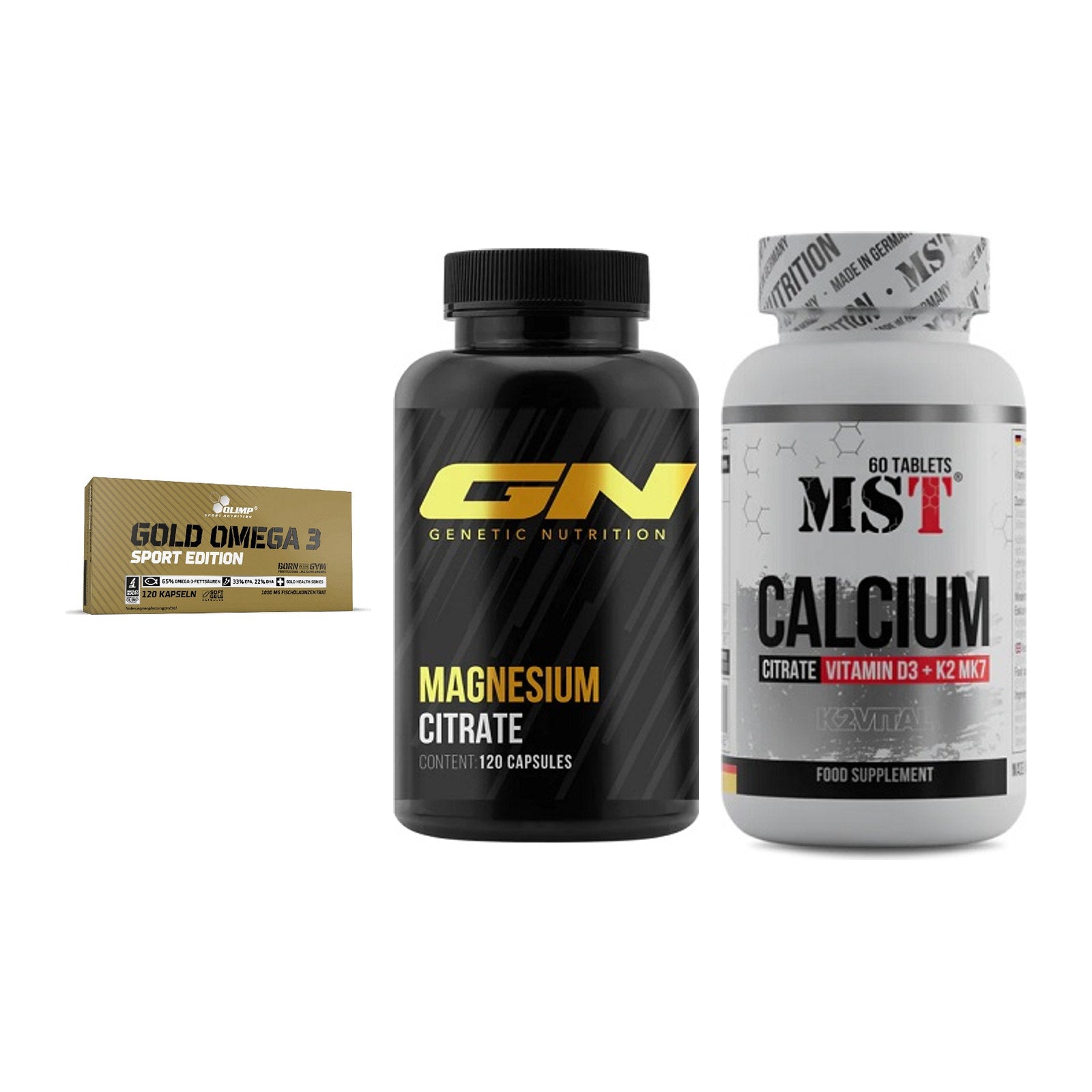 Herz & Gefäße: Olimp Omega 3 + GN Magnesium + MST Calcium – alle enthaltenen Artikel