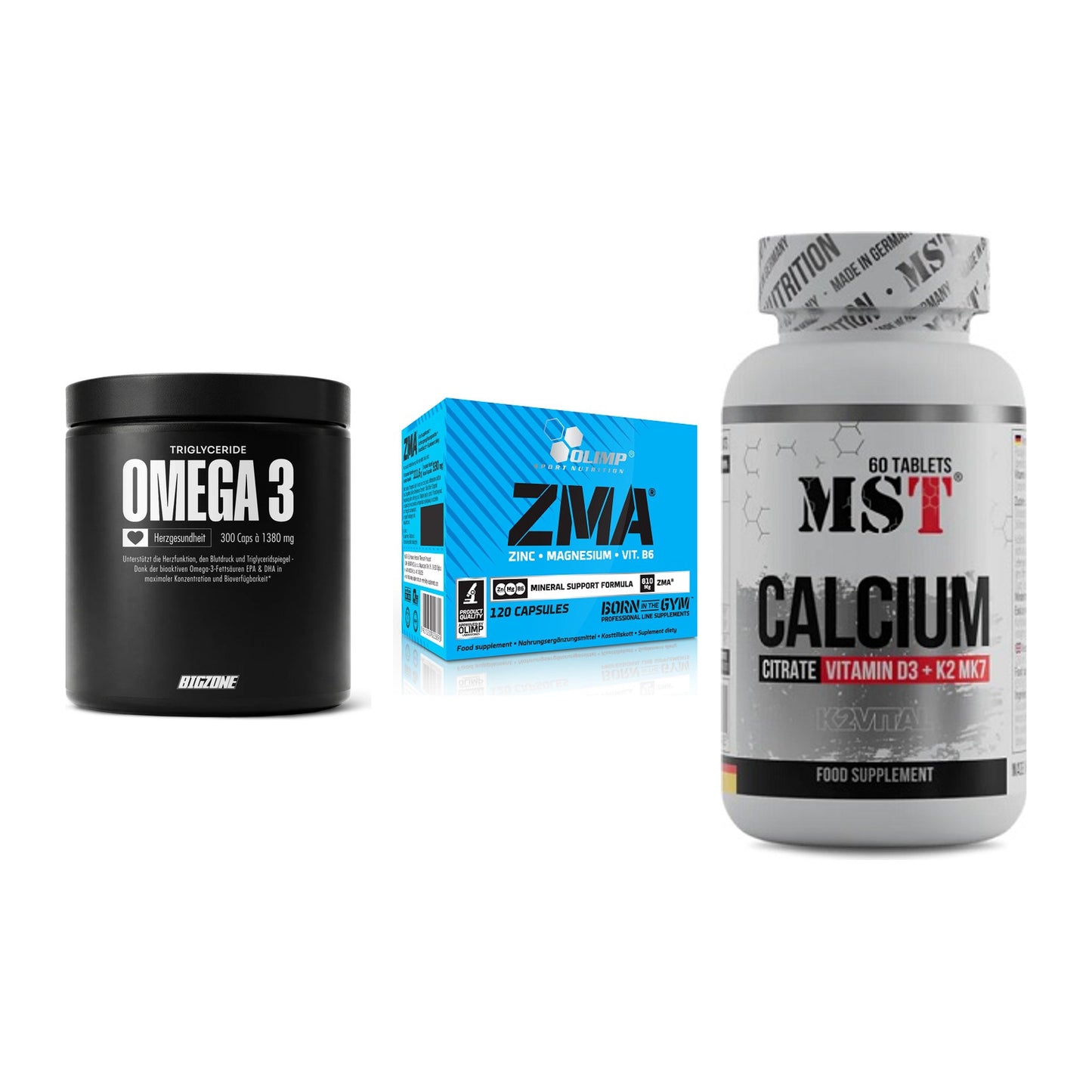 Herz & Gefäße: Big Zone Omega 3 + Olimp ZMA + MST Calcium – alle enthaltenen Artikel