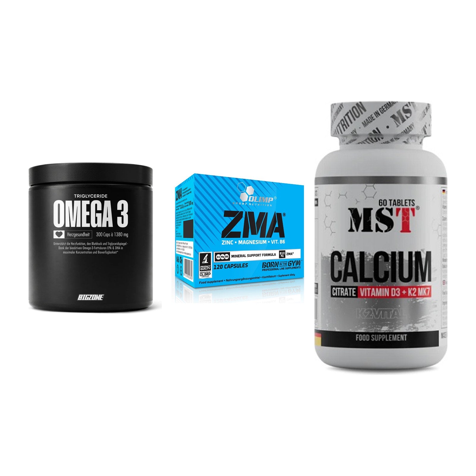 Herz & Gefäße: Big Zone Omega 3 + Olimp ZMA + MST Calcium – alle enthaltenen Artikel