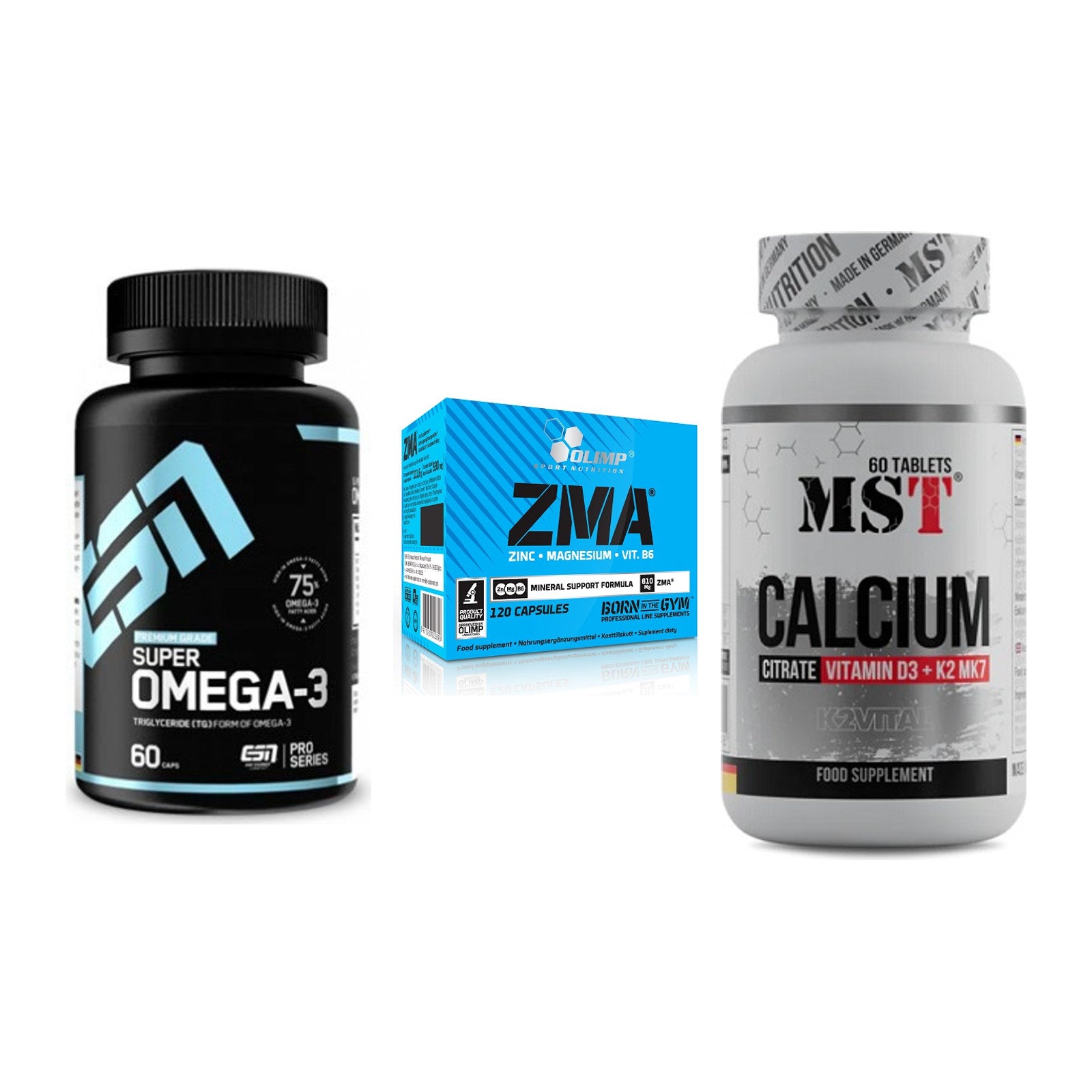 Herz & Gefäße: ESN Omega 3 + Olimp ZMA + MST Calcium – alle enthaltenen Artikel