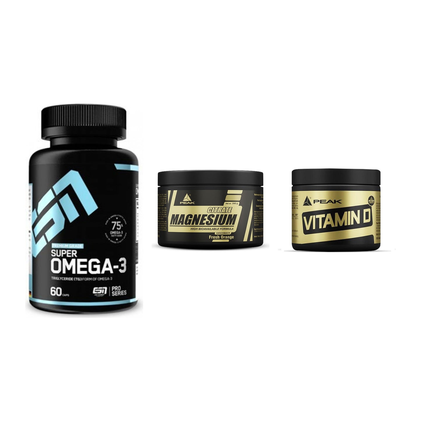 Herz & Gefäße: ESN Omega 3 + Peak Magnesium + Peak Vitamin D – alle enthaltenen Artikel