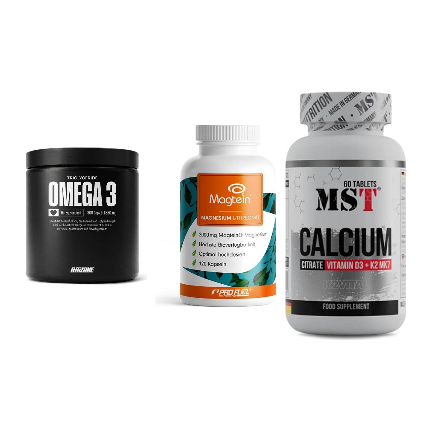 Herz & Gefäße: Big Zone Omega 3 + ProFuel Magnesiu + MST Calcium – alle enthaltenen Artikel