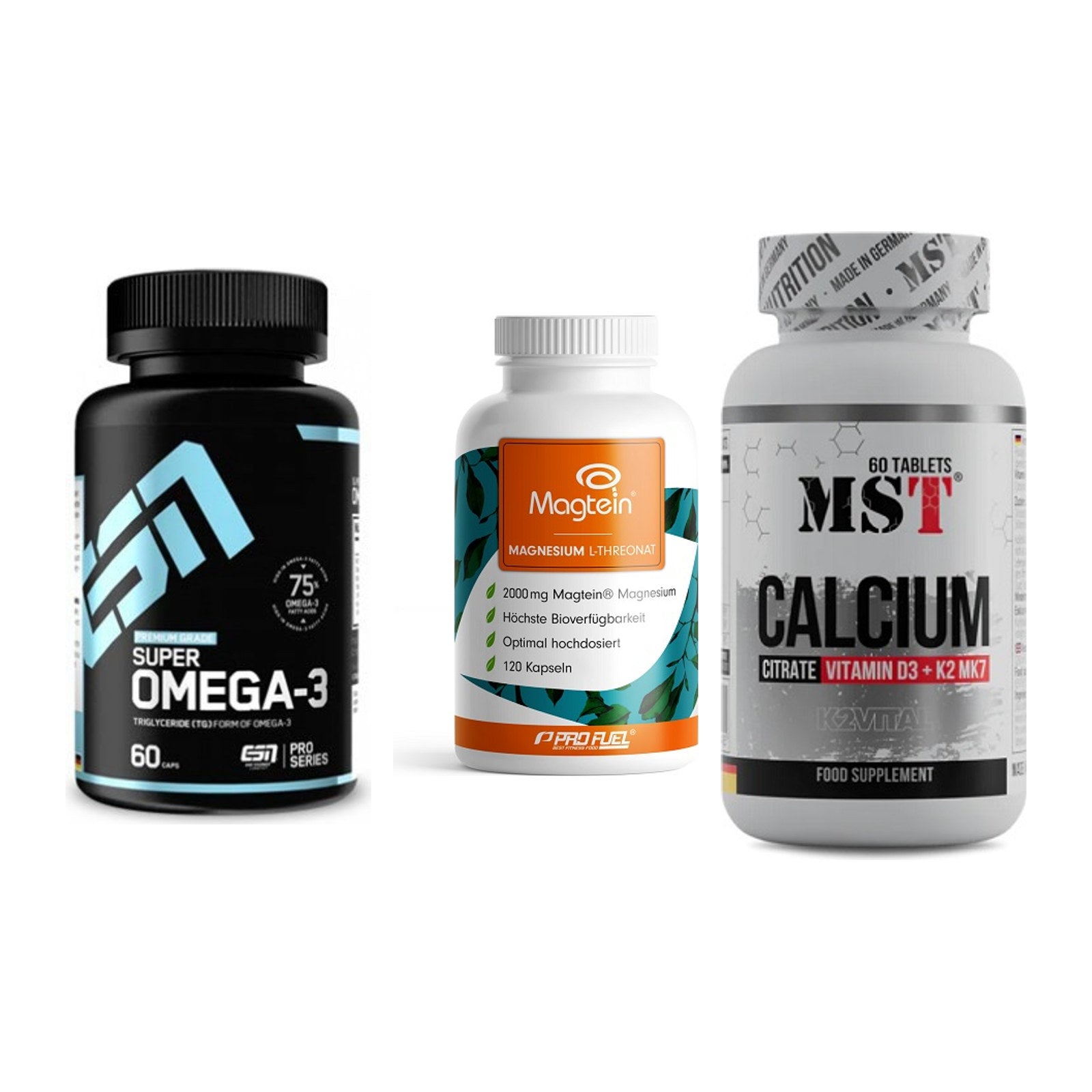 Herz & Gefäße: ESN Omega 3 + ProFuel Magnesiu + MST Calcium – alle enthaltenen Artikel