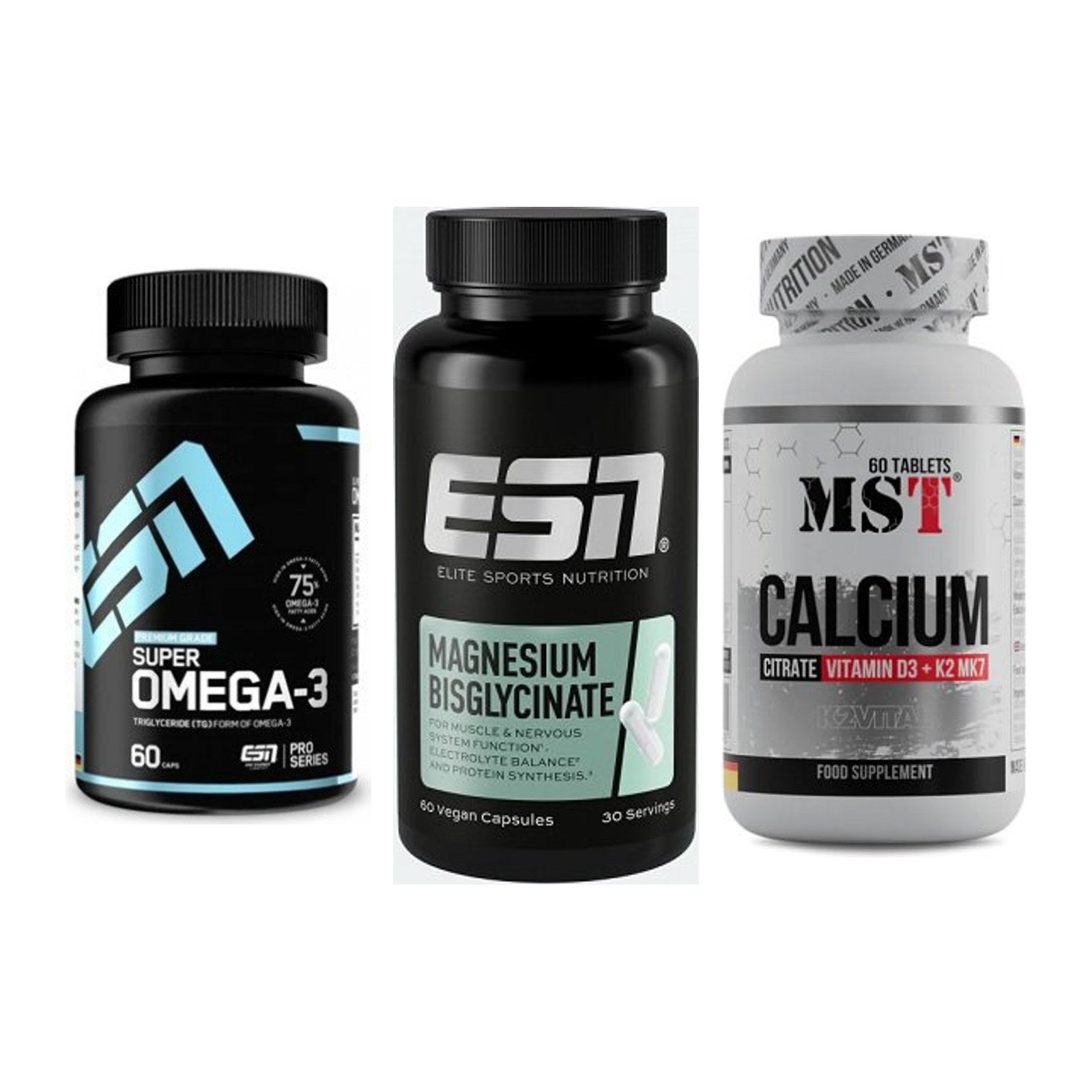 Herz & Gefäße: ESN Omega 3 + ESN Magnesium + MST Calcium – alle enthaltenen Artikel