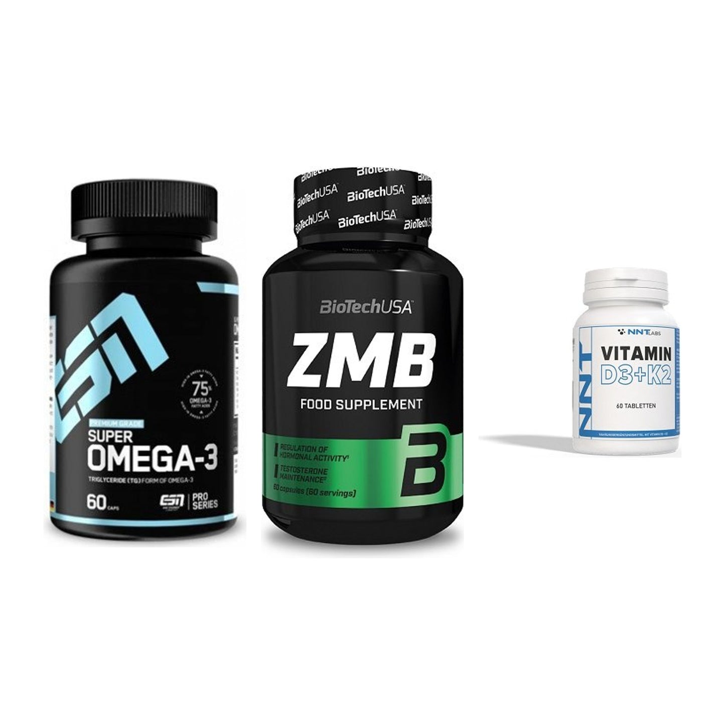 Herz & Gefäße: ESN Omega 3 + BioTech ZMB + NNT Vitamin D3+K2 5600 IU – alle enthaltenen Artikel