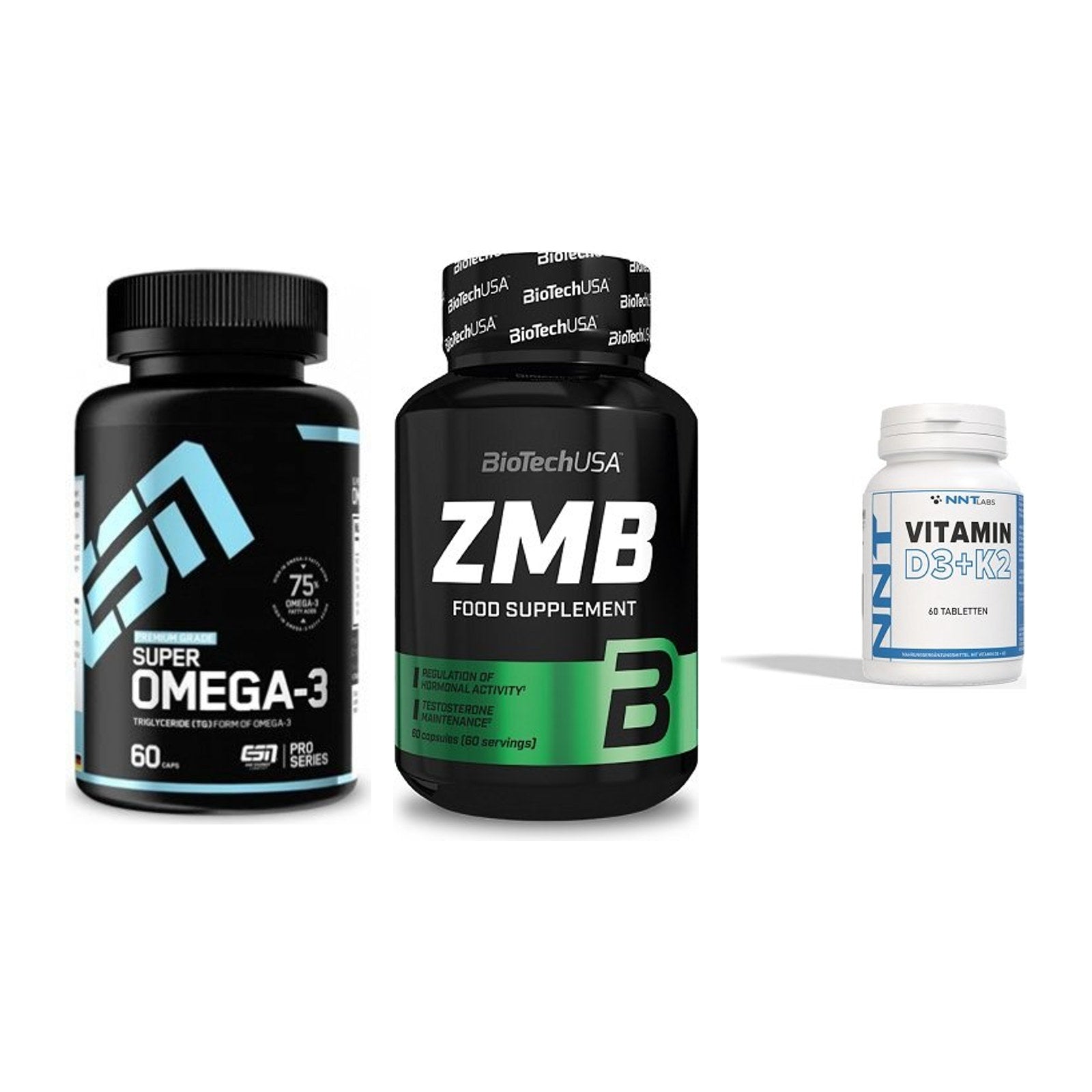 Herz & Gefäße: ESN Omega 3 + BioTech ZMB + NNT Vitamin D3+K2 5600 IU – alle enthaltenen Artikel