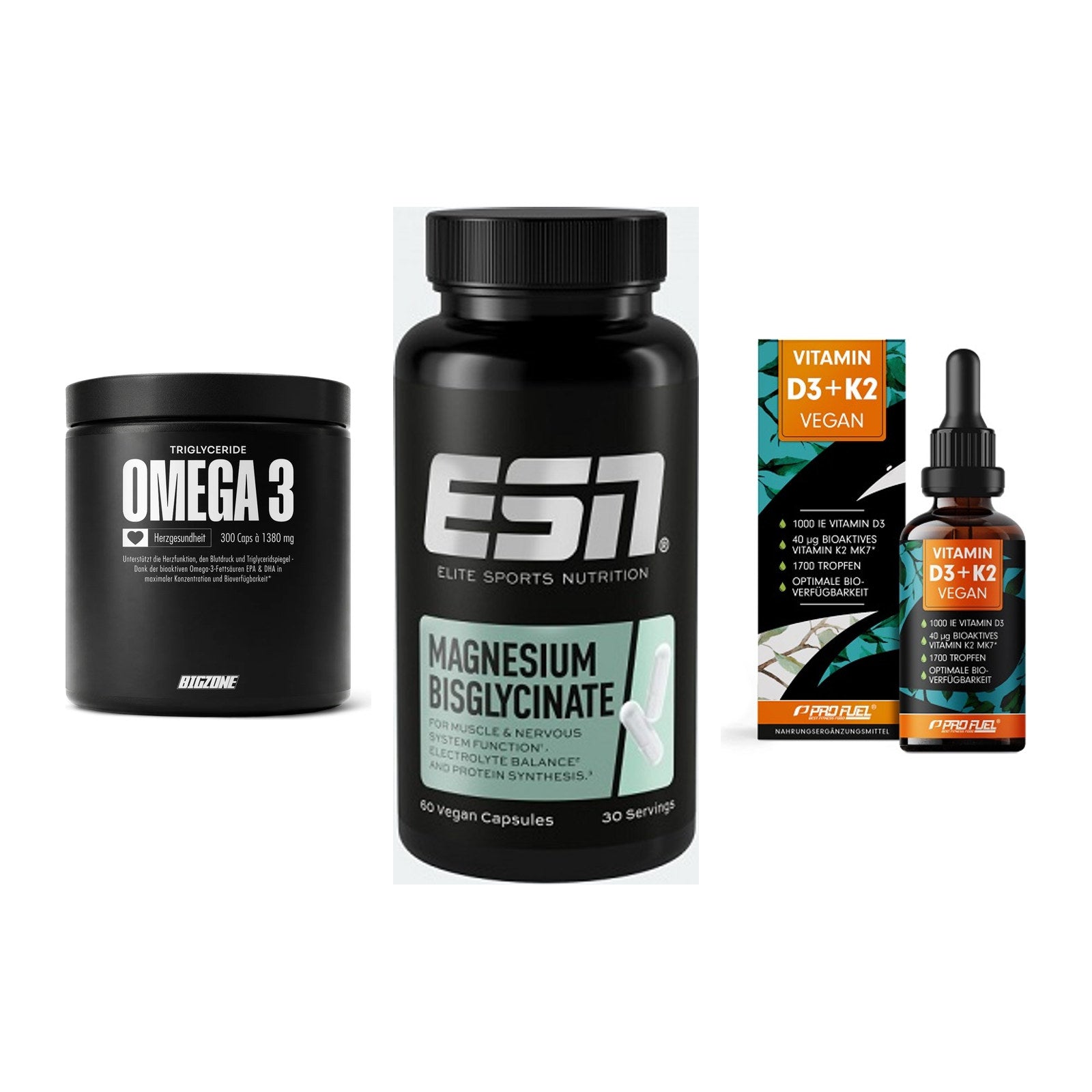 Herz & Gefäße: Big Zone Omega 3 + ESN Magnesium + ProFuel Vitamin – alle enthaltenen Artikel