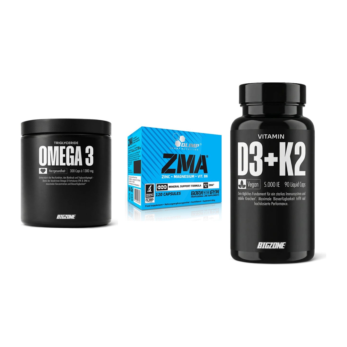 Herz & Gefäße: Big Zone Omega 3 + Olimp ZMA + Big Zone Vitamin – alle enthaltenen Artikel