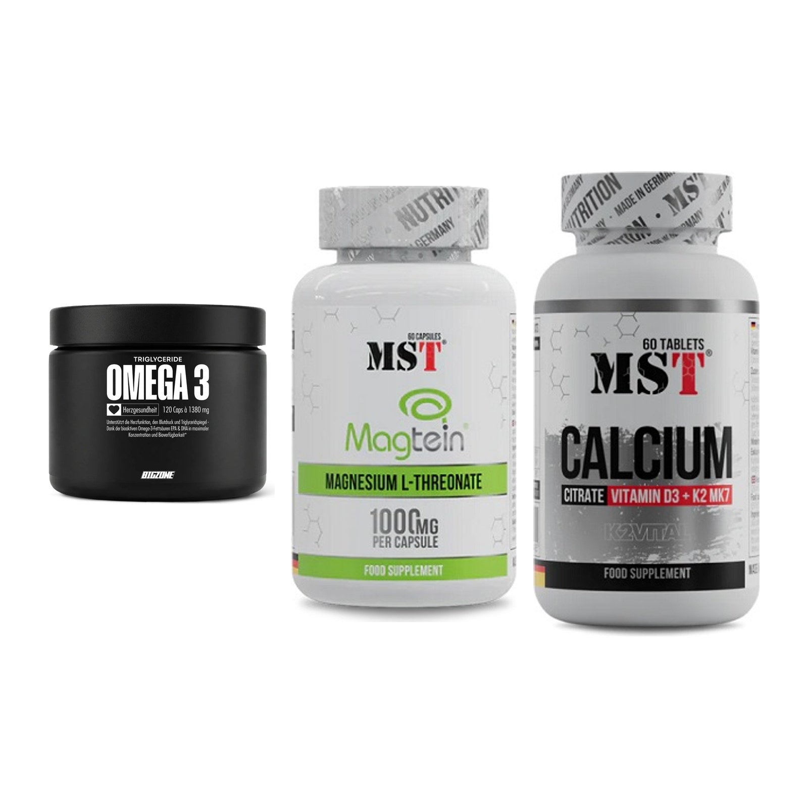 Herz & Gefäße: Big Zone Omega 3 + MST Magnesium + MST Calcium – alle enthaltenen Artikel