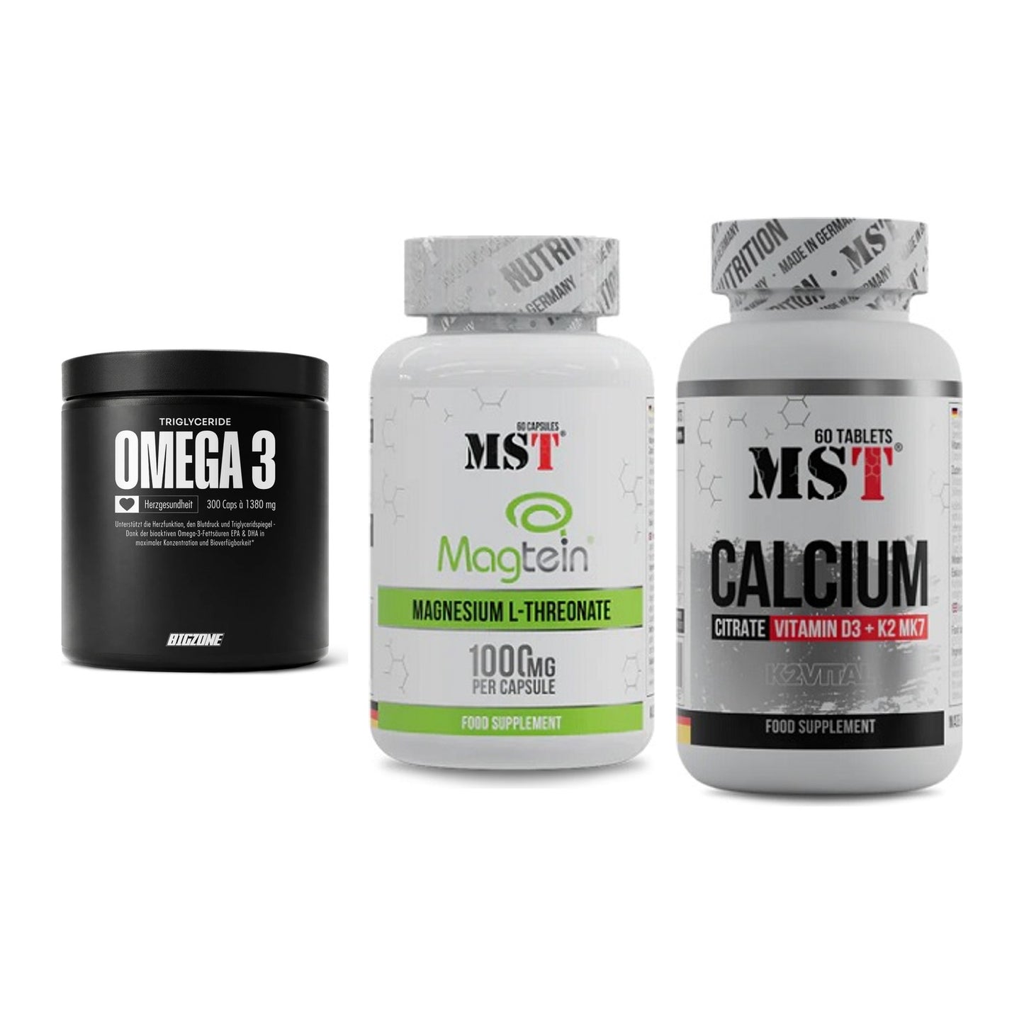 Herz & Gefäße: Big Zone Omega 3 + MST Magnesium + MST Calcium – alle enthaltenen Artikel