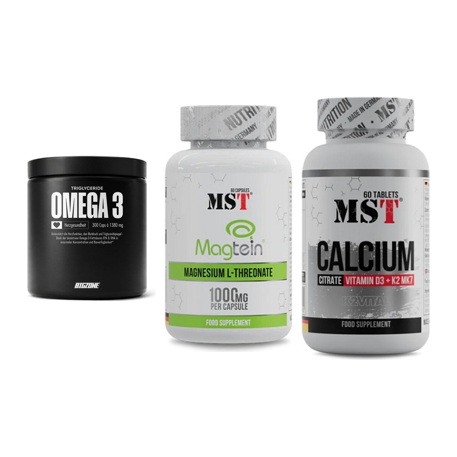 Herz & Gefäße: Big Zone Omega 3 + MST Magnesium + MST Calcium – alle enthaltenen Artikel