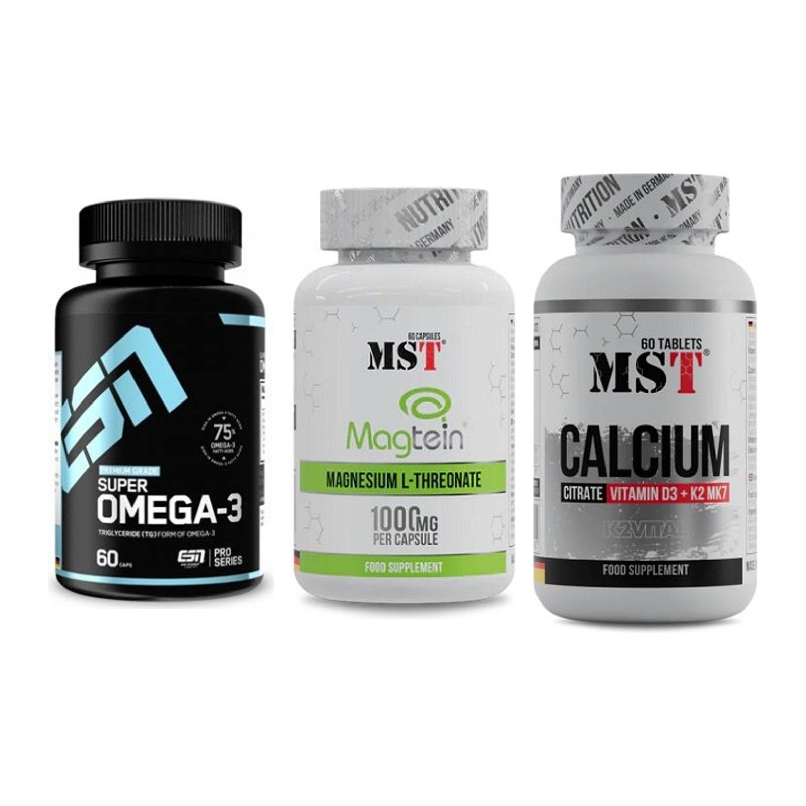 Herz & Gefäße: ESN Omega 3 + MST Magnesium + MST Calcium – alle enthaltenen Artikel