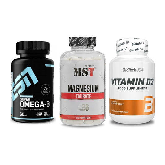 Herz & Gefäße: ESN Omega 3 + MST Magnesium Taurat + BioTech Vitamin D3 – alle enthaltenen Artikel
