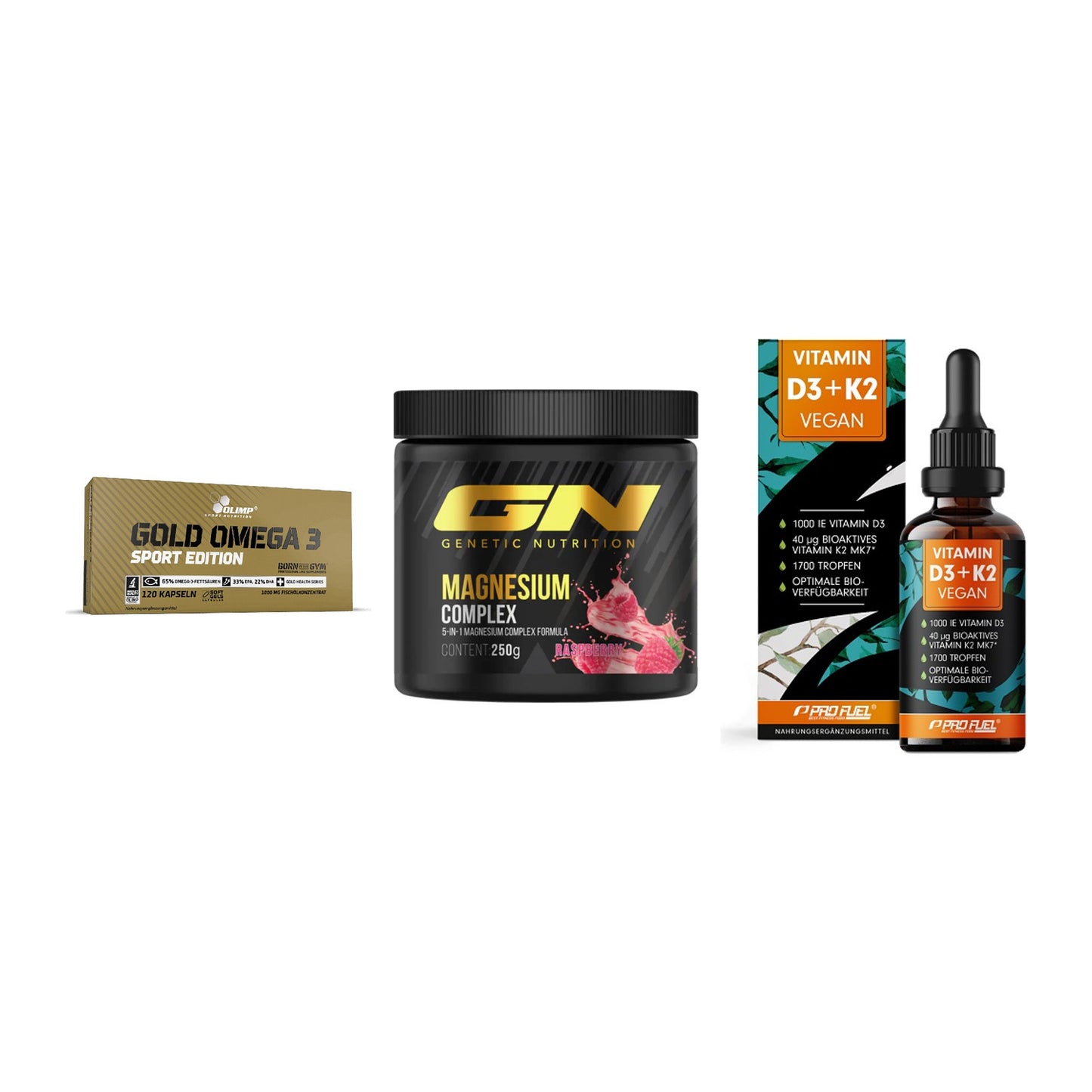 Herz & Gefäße: Olimp Omega 3 + GN Magnesium + ProFuel Vitamin – alle enthaltenen Artikel