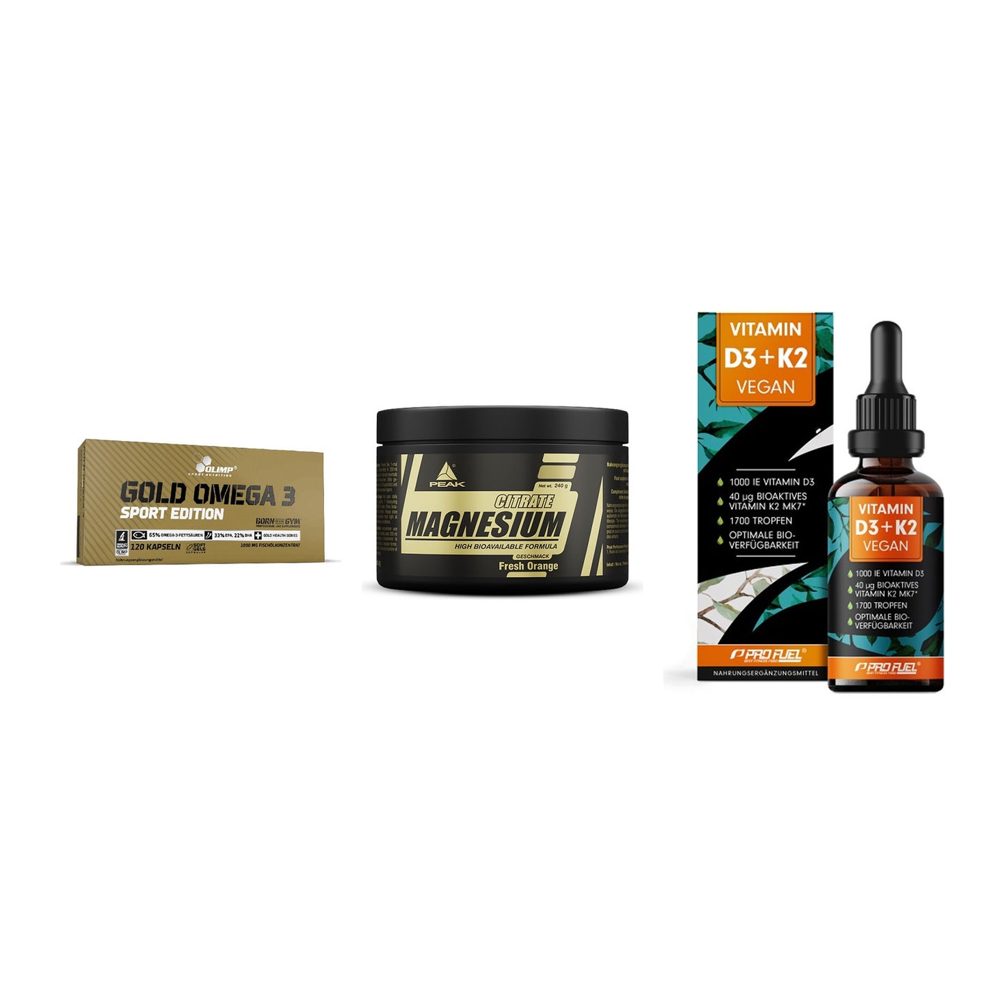 Herz & Gefäße: Olimp Omega 3 + Peak Magnesium + ProFuel Vitamin – alle enthaltenen Artikel