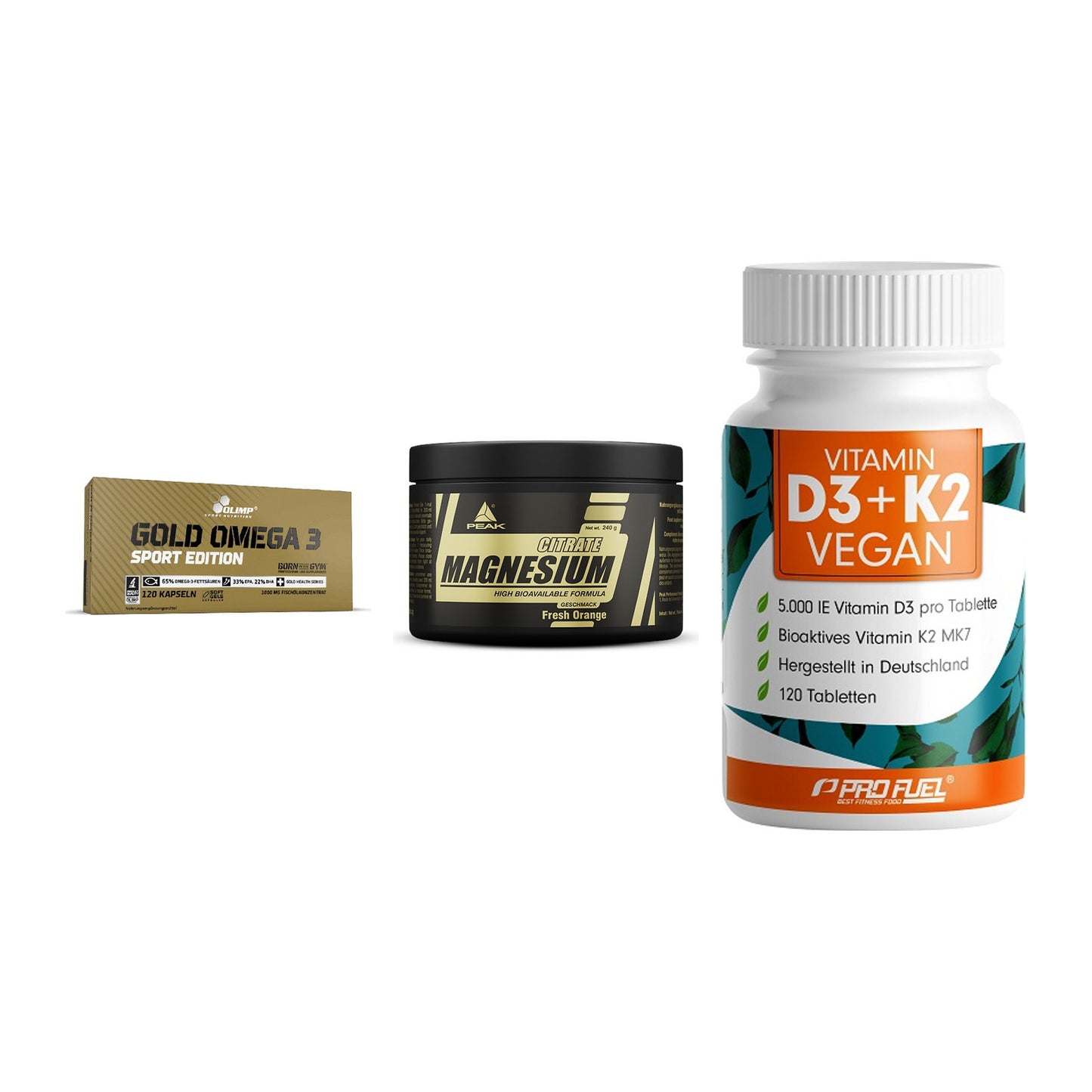 Herz & Gefäße: Olimp Omega 3 + Peak Magnesium + ProFuel Vitamin – alle enthaltenen Artikel