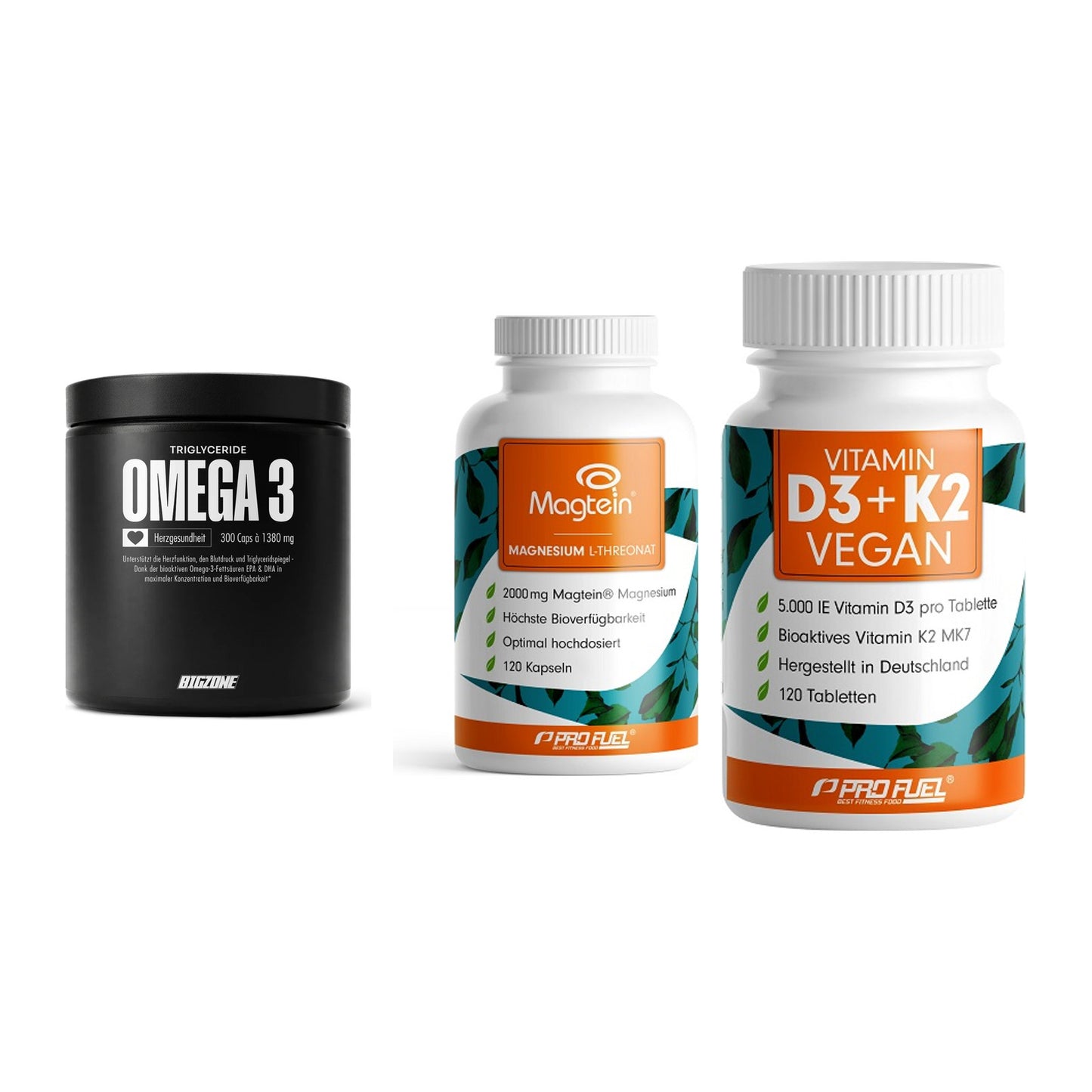 Herz & Gefäße: Big Zone Omega 3 + ProFuel Magnesiu + ProFuel Vitamin – alle enthaltenen Artikel