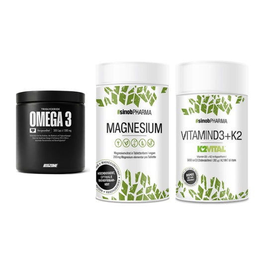 Herz & Gefäße: Big Zone Omega 3 + Sinob Magnesium + Sinob Vitamin D3 – alle enthaltenen Artikel