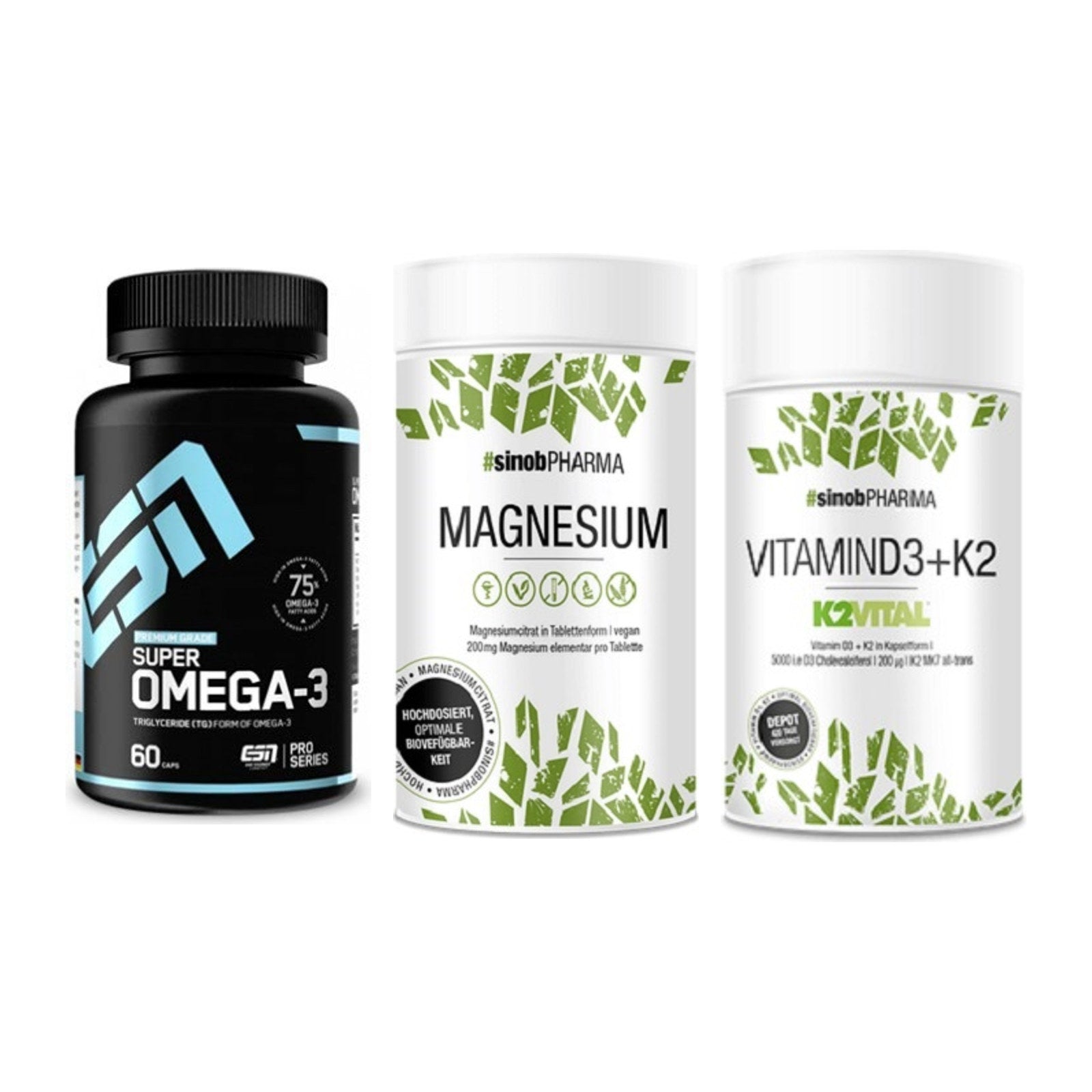 Herz & Gefäße: ESN Omega 3 + Sinob Magnesium + Sinob Vitamin D3 – alle enthaltenen Artikel