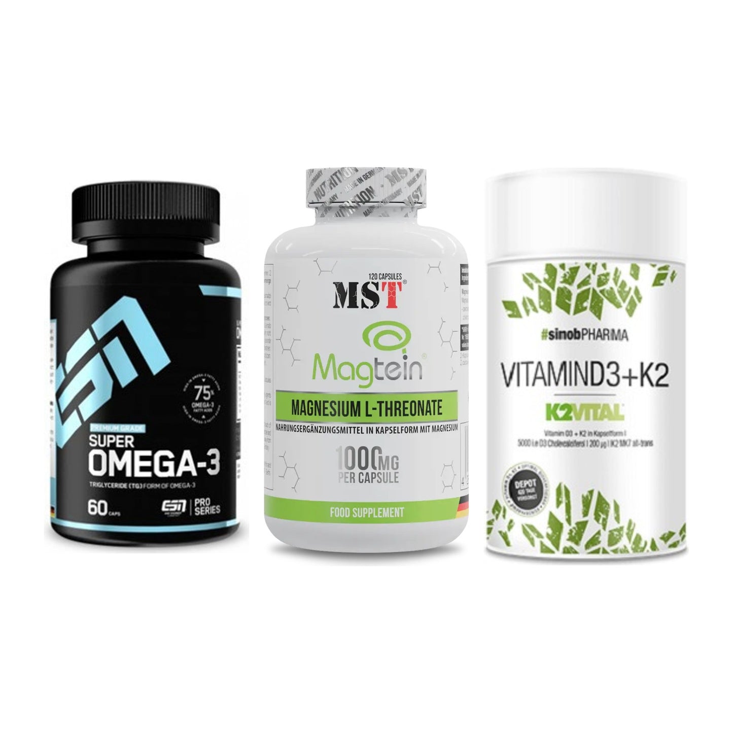 Herz & Gefäße: ESN Omega 3 + MST Magnesium + Sinob Vitamin D3 – alle enthaltenen Artikel