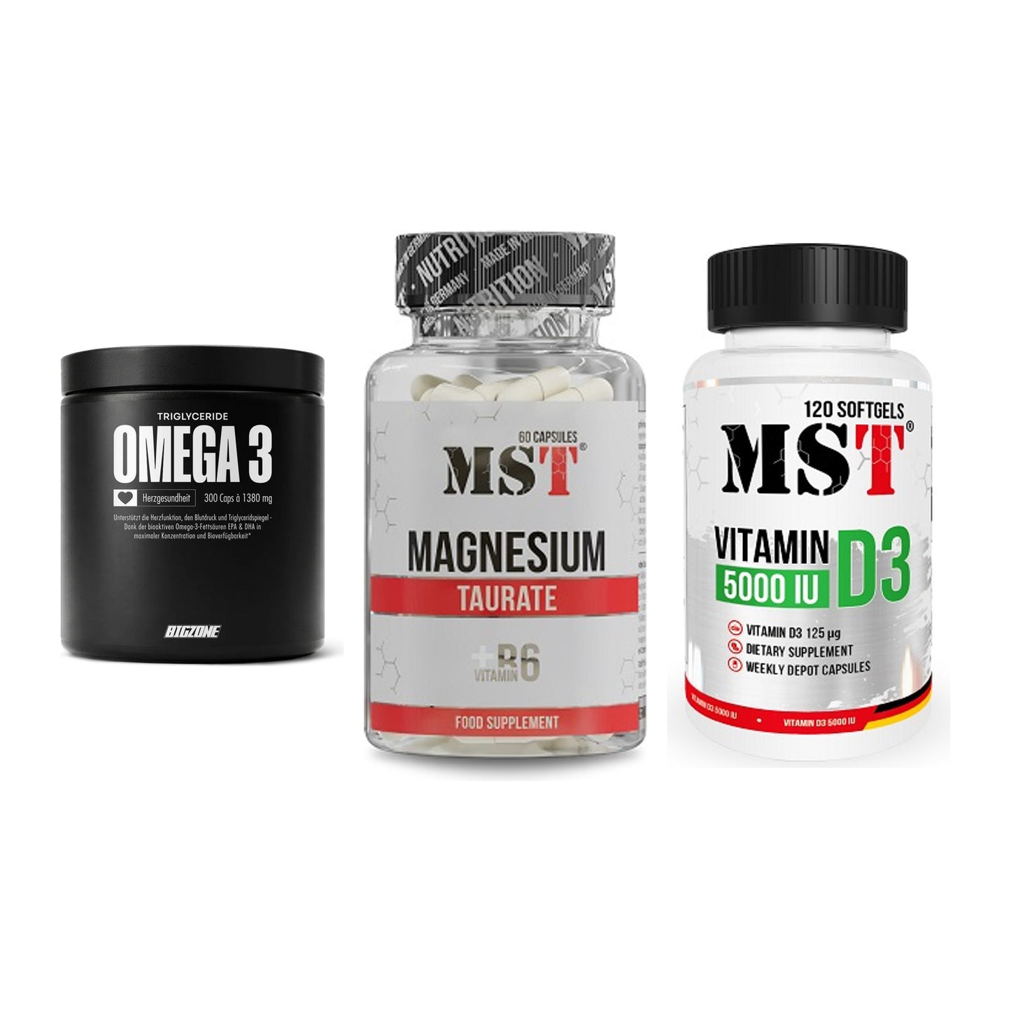 Herz & Gefäße: Big Zone Omega 3 + MST Magnesium + MST Vitamin D3 – alle enthaltenen Artikel