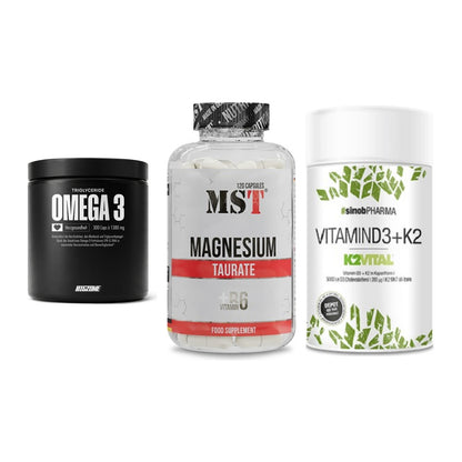 Herz & Gefäße: Big Zone Omega 3 + MST Magnesium + Sinob Vitamin D3 – alle enthaltenen Artikel