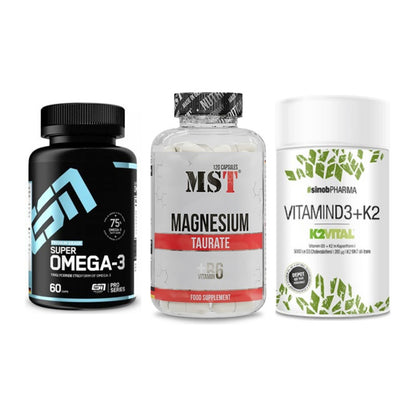 Herz & Gefäße: ESN Omega 3 + MST Magnesium + Sinob Vitamin D3 – alle enthaltenen Artikel