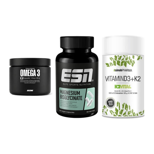 Herz & Gefäße: Big Zone Omega 3 + ESN Magnesium + Sinob Vitamin D3 – alle enthaltenen Artikel
