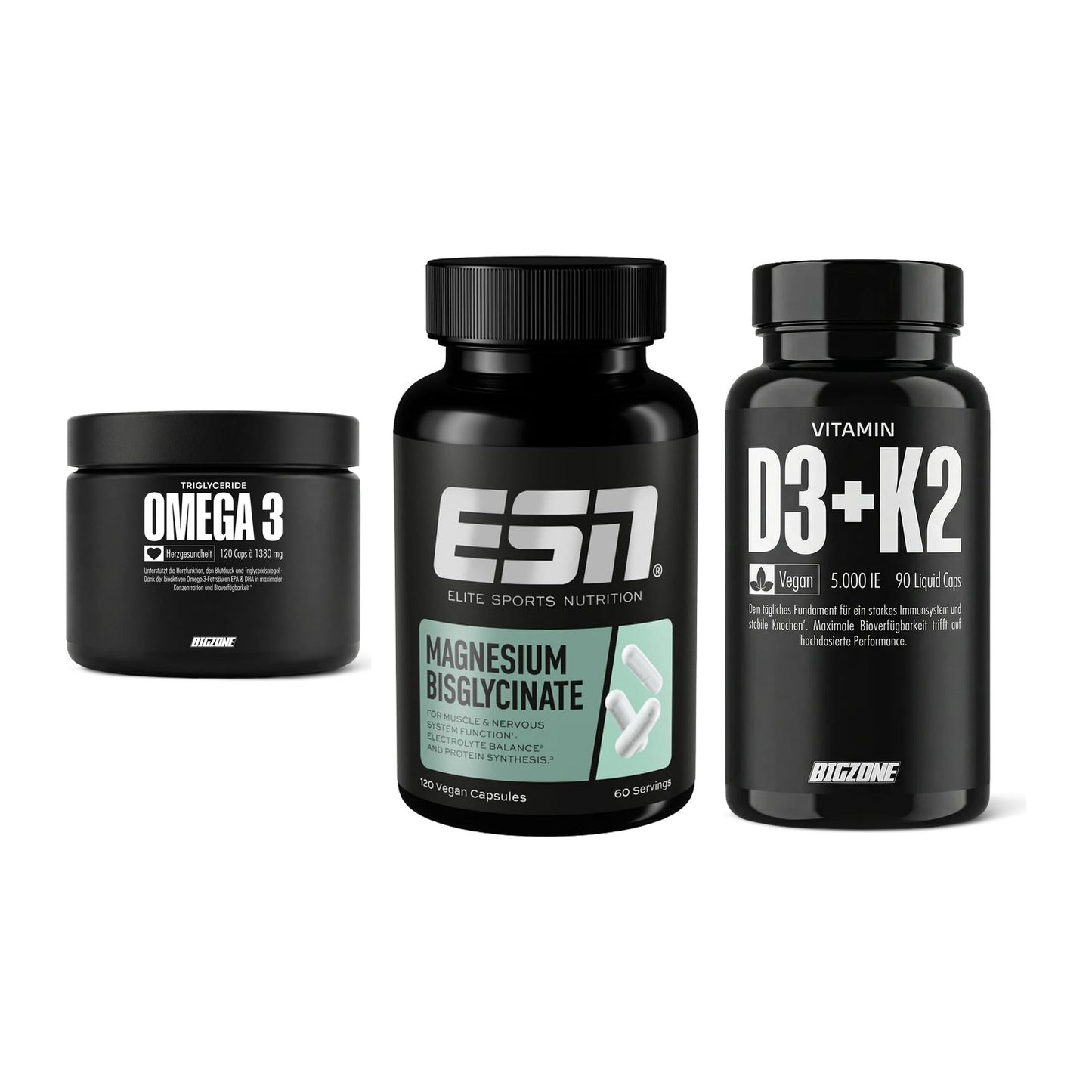 Herz & Gefäße: Big Zone Omega 3 + ESN Magnesium + Big Zone Vitamin – alle enthaltenen Artikel