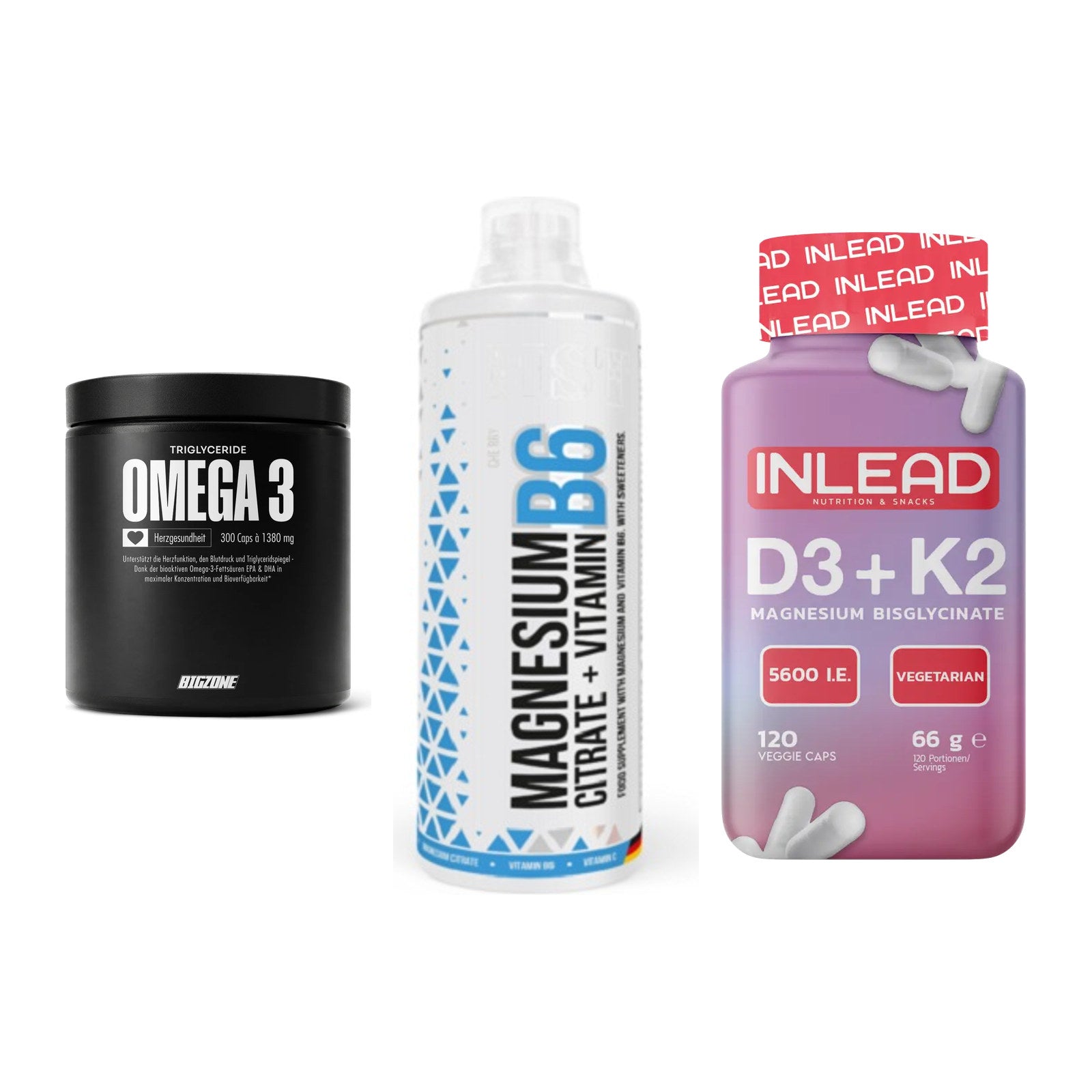 Herz & Gefäße: Big Zone Omega 3 + MST Magnesium B6 + INLEAD Vitamin – alle enthaltenen Artikel