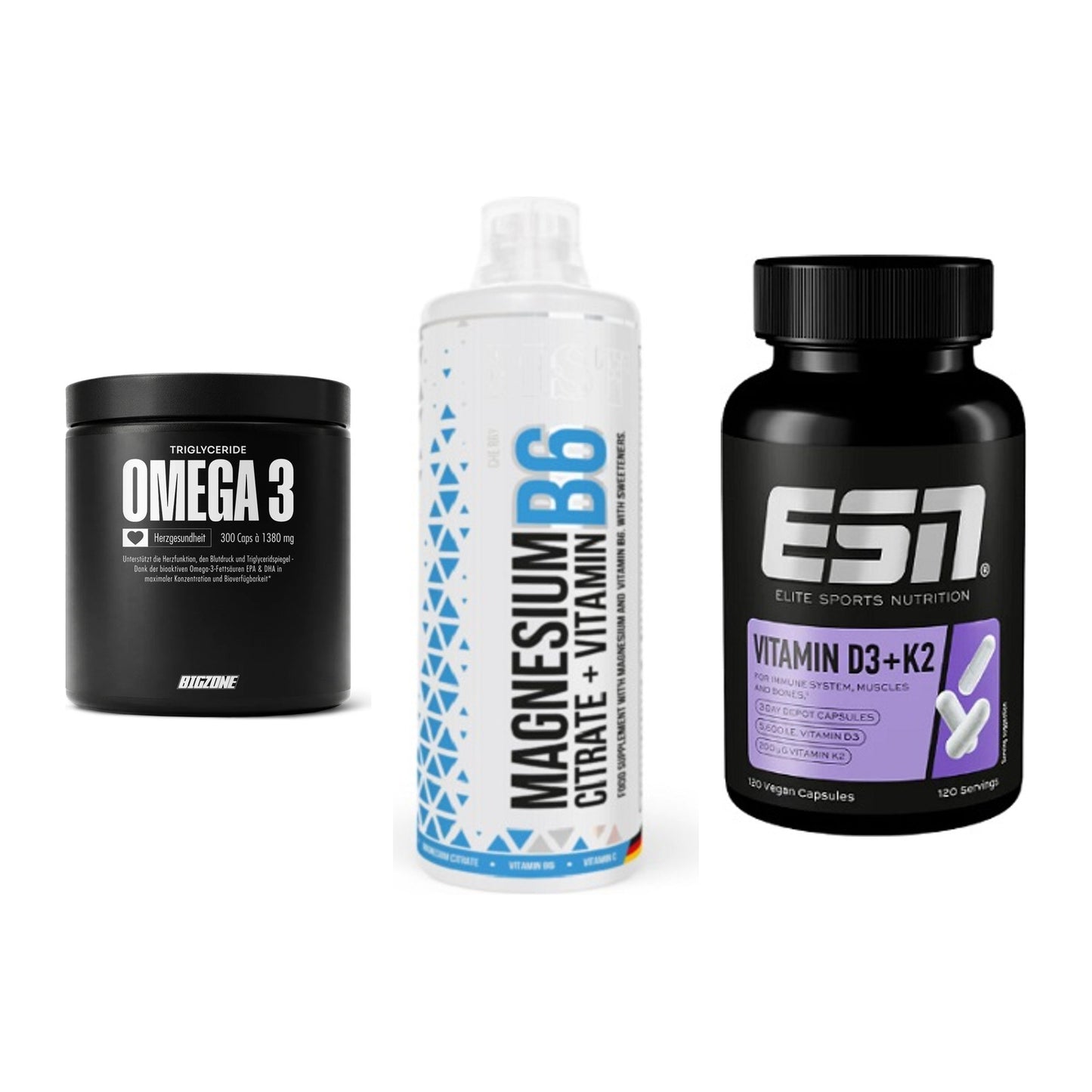 Herz & Gefäße: Big Zone Omega 3 + MST Magnesium B6 + ESN Vitamin D3 – alle enthaltenen Artikel