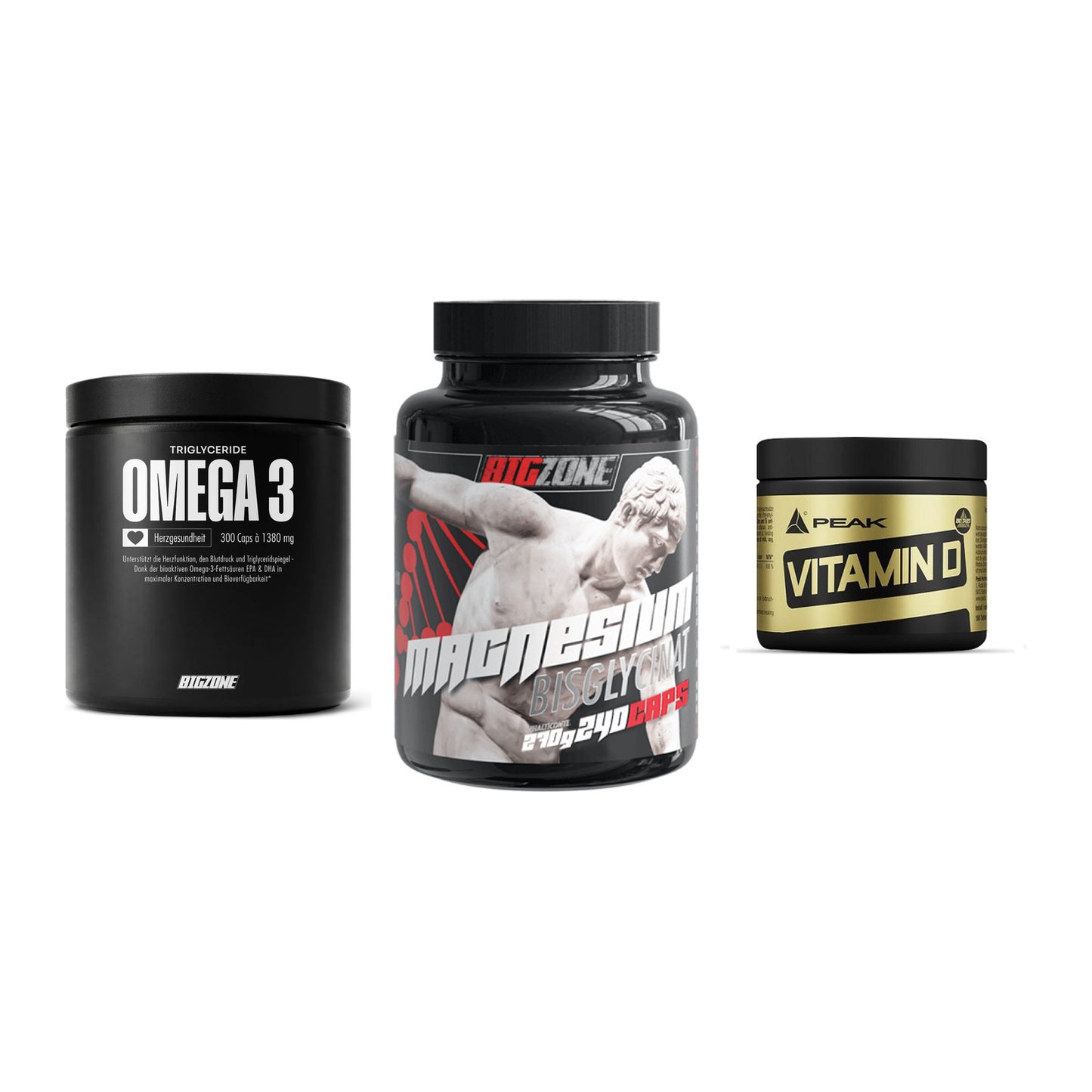 Herz & Gefäße: Big Zone Omega 3 + Big Zone Magnesi + Peak Vitamin D – alle enthaltenen Artikel