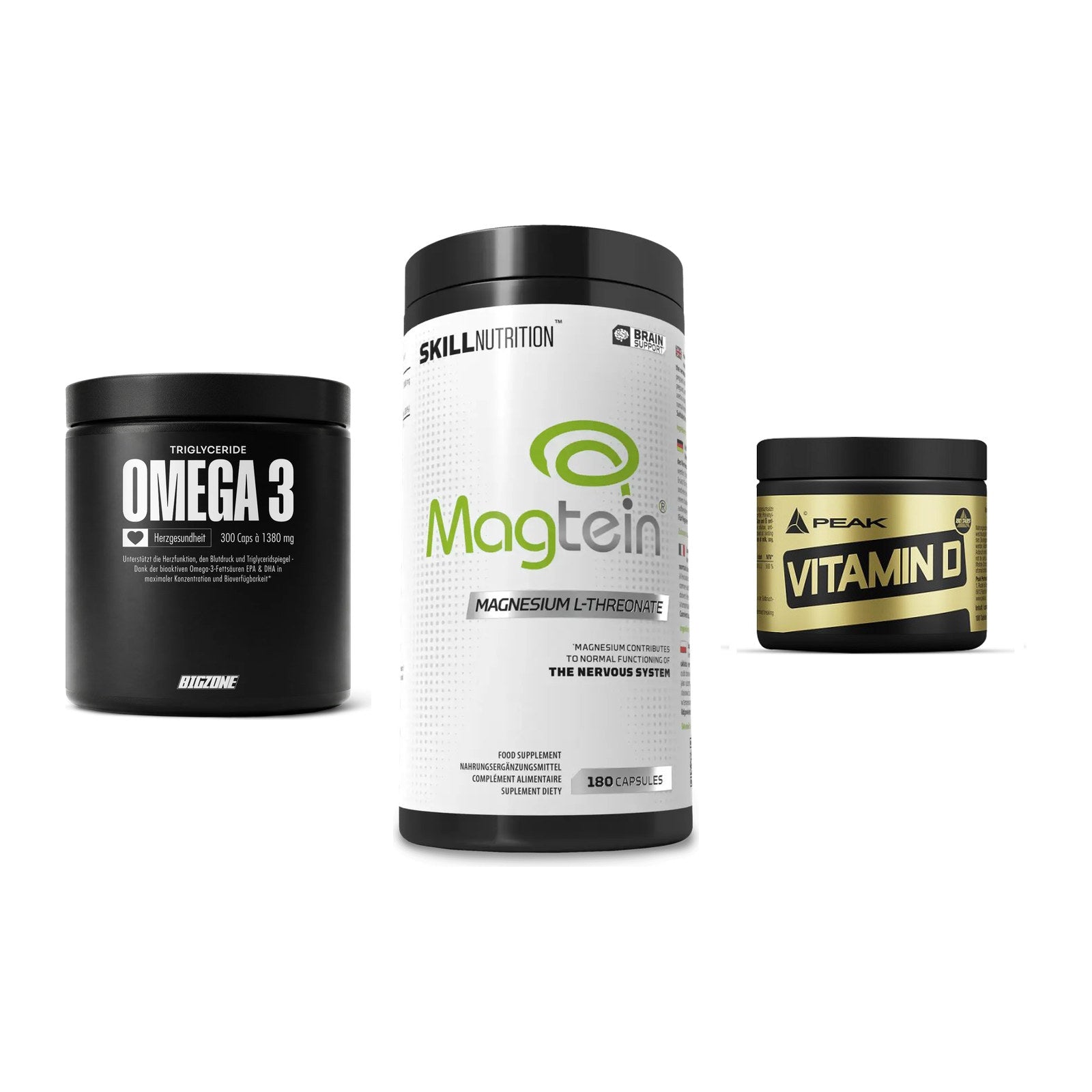 Herz & Gefäße: Big Zone Omega 3 + Skill Nutrition + Peak Vitamin D – alle enthaltenen Artikel