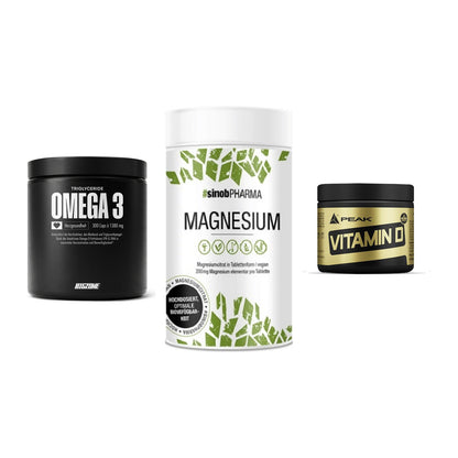 Herz & Gefäße: Big Zone Omega 3 + Sinob Magnesium + Peak Vitamin D – alle enthaltenen Artikel
