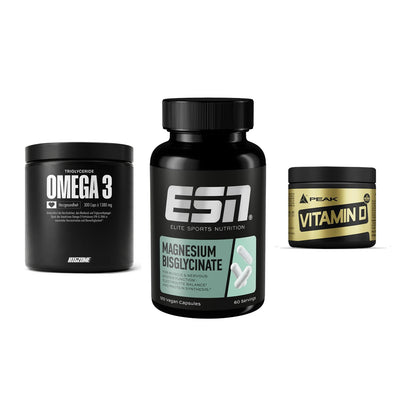 Herz & Gefäße: Big Zone Omega 3 + ESN Magnesium + Peak Vitamin D – alle enthaltenen Artikel