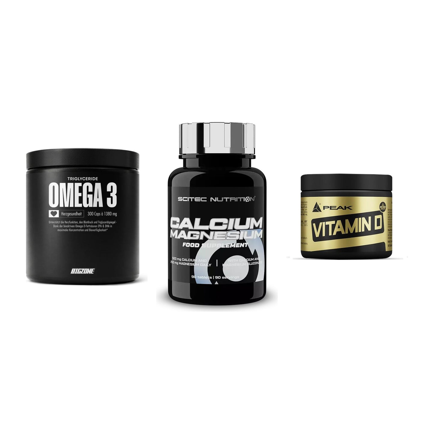 Herz & Gefäße: Big Zone Omega 3 + Scitec Calcium + Peak Vitamin D – alle enthaltenen Artikel