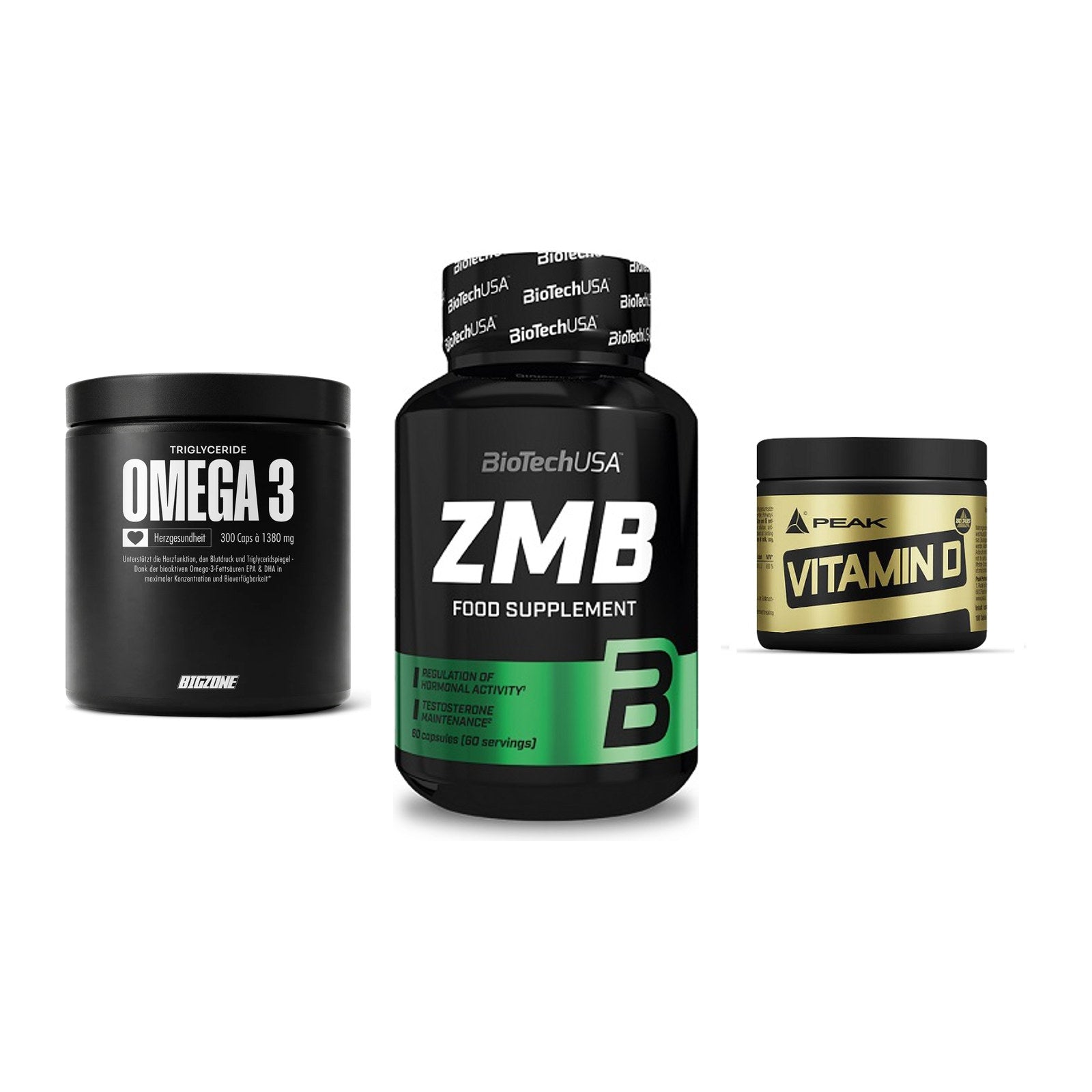Herz & Gefäße: Big Zone Omega 3 + BioTech ZMB + Peak Vitamin D – alle enthaltenen Artikel