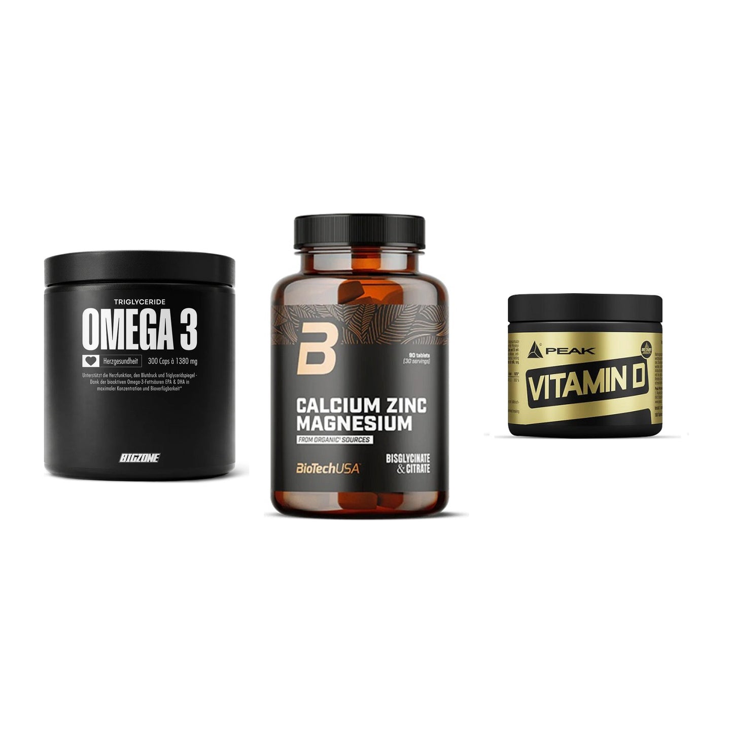 Herz & Gefäße: Big Zone Omega 3 + BioTech Calcium + Peak Vitamin D – alle enthaltenen Artikel