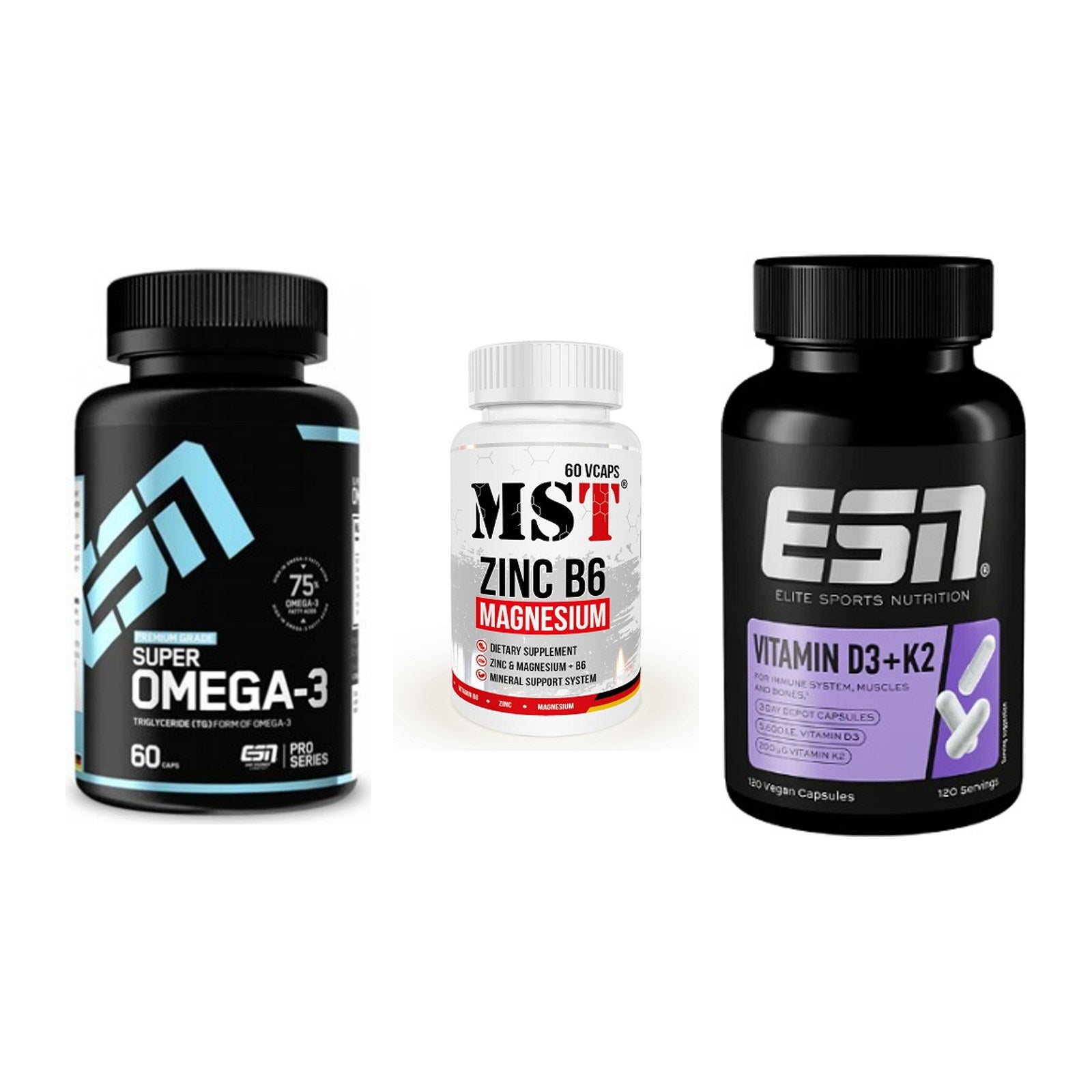 Herz & Gefäße: ESN Omega 3 + MST Zinc + ESN Vitamin D3 – alle enthaltenen Artikel
