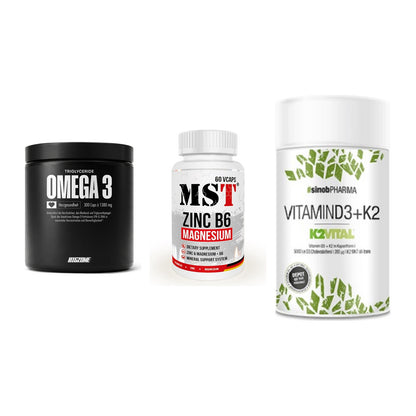 Herz & Gefäße: Big Zone Omega 3 + MST Zinc + Sinob Vitamin D3 – alle enthaltenen Artikel