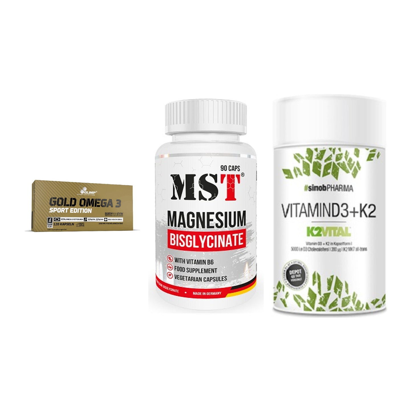 Herz & Gefäße: Olimp Omega 3 + MST Magnesium + Sinob Vitamin D3 – alle enthaltenen Artikel