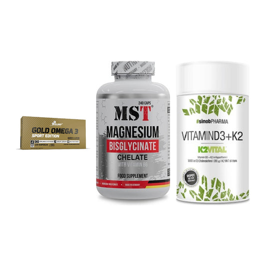 Herz & Gefäße: Olimp Omega 3 + MST Magnesium + Sinob Vitamin D3 – alle enthaltenen Artikel