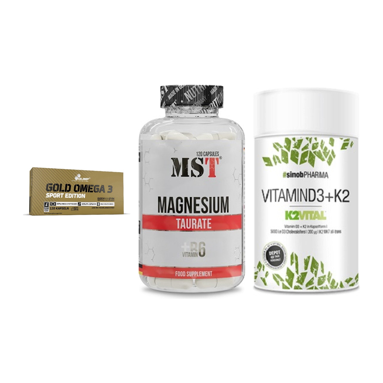Herz & Gefäße: Olimp Omega 3 + MST Magnesium + Sinob Vitamin D3 – alle enthaltenen Artikel