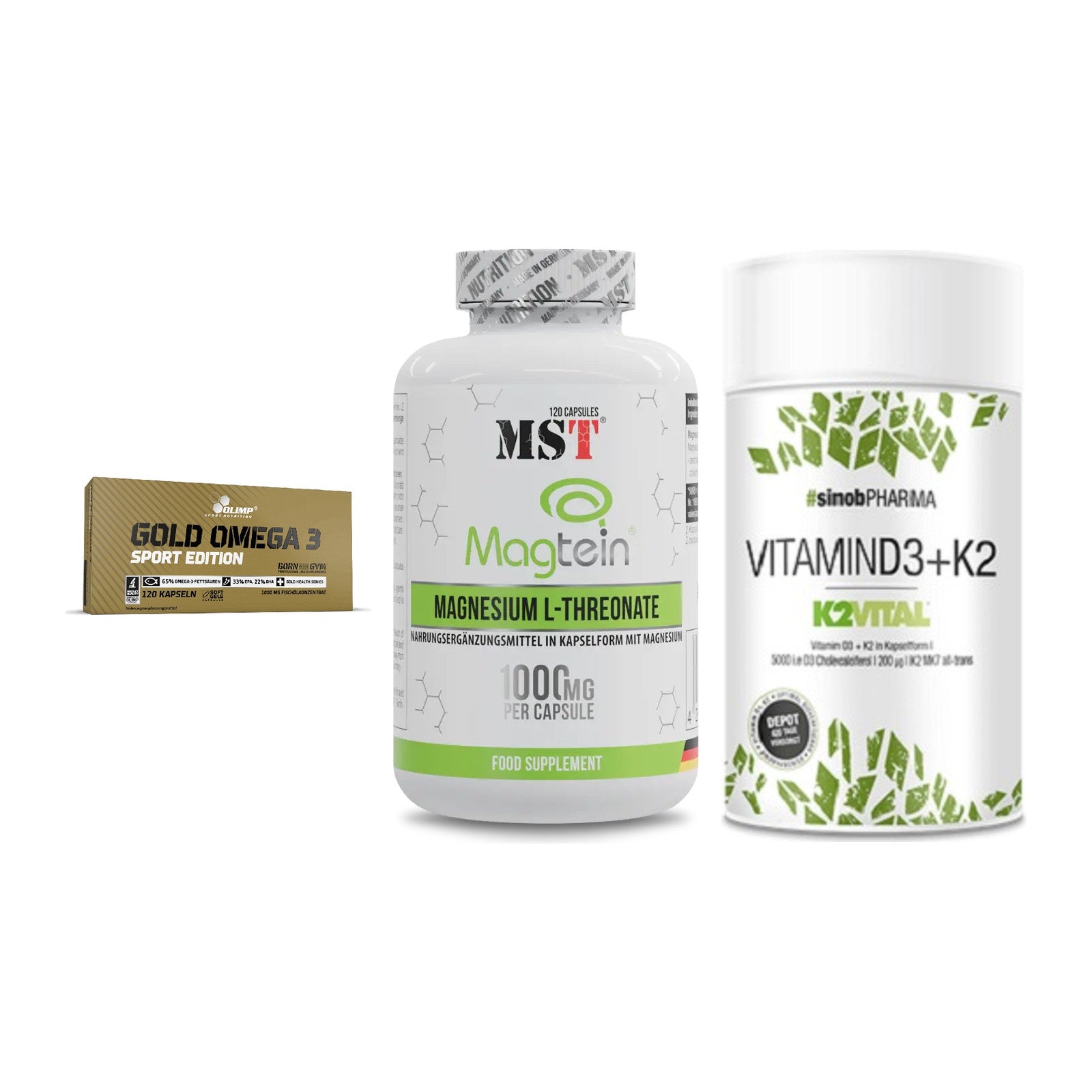 Herz & Gefäße: Olimp Omega 3 + MST Magnesium + Sinob Vitamin D3 – alle enthaltenen Artikel