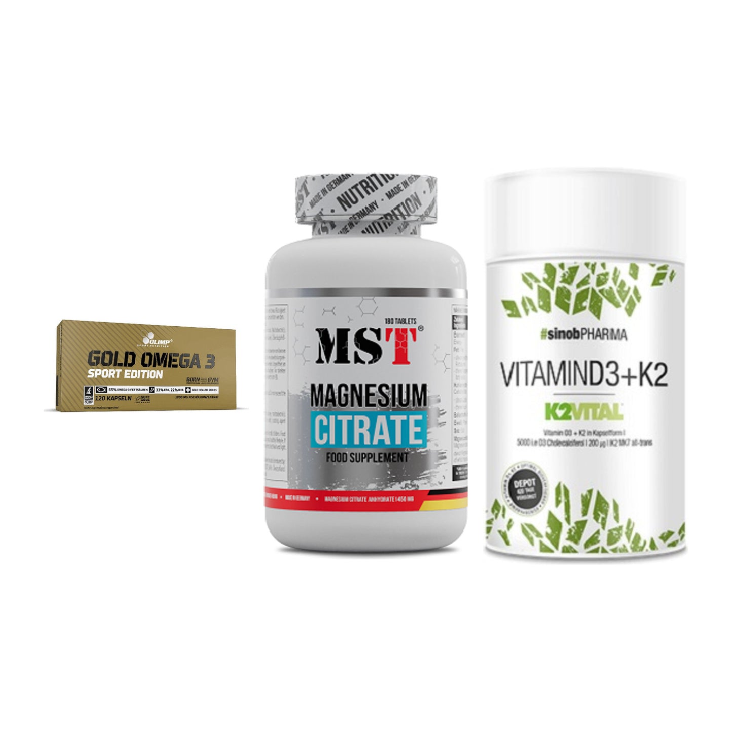 Herz & Gefäße: Olimp Omega 3 + MST Magnesium + Sinob Vitamin D3 – alle enthaltenen Artikel