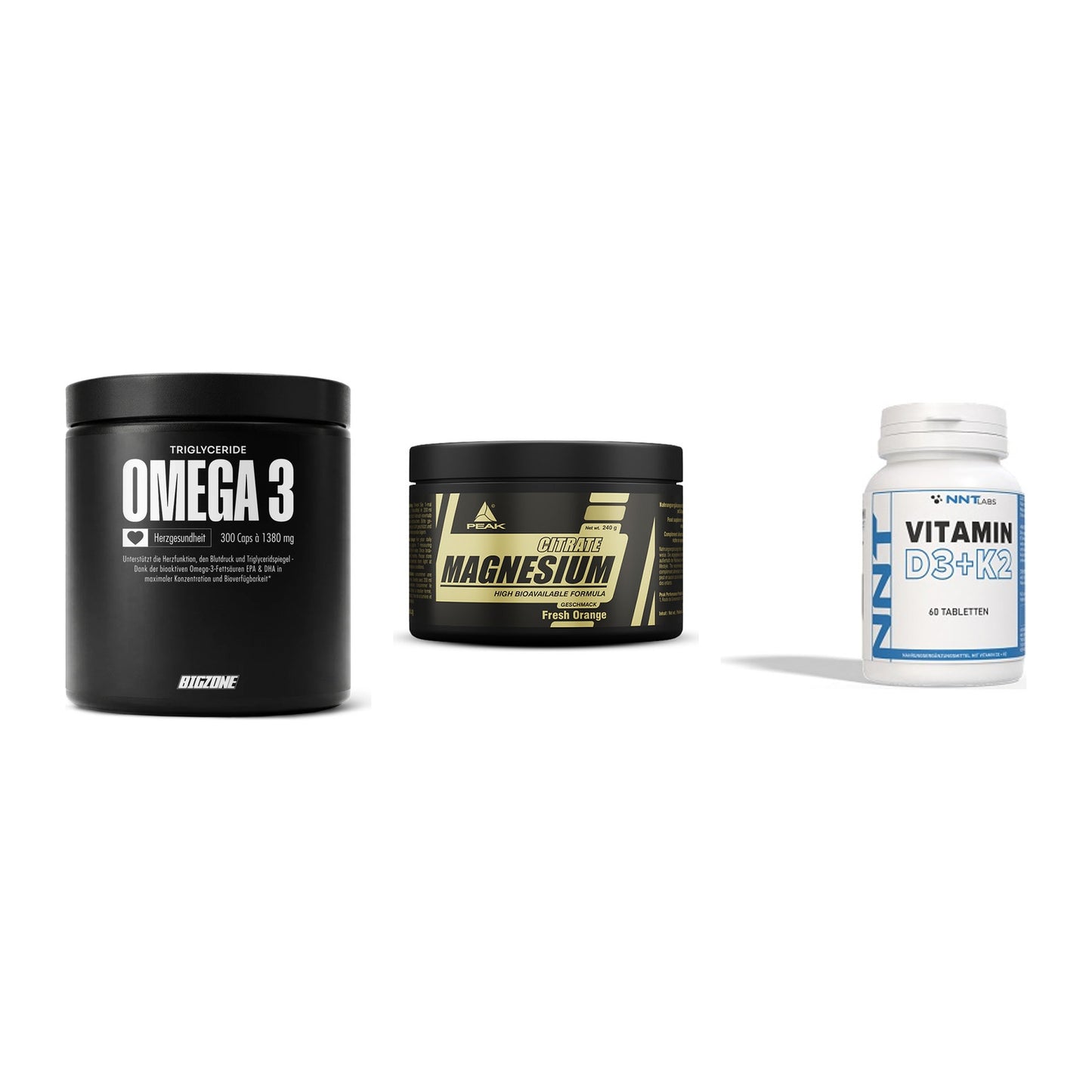 Herz & Gefäße: Big Zone Omega 3 + Peak Magnesium + NNT Vitamin – alle enthaltenen Artikel